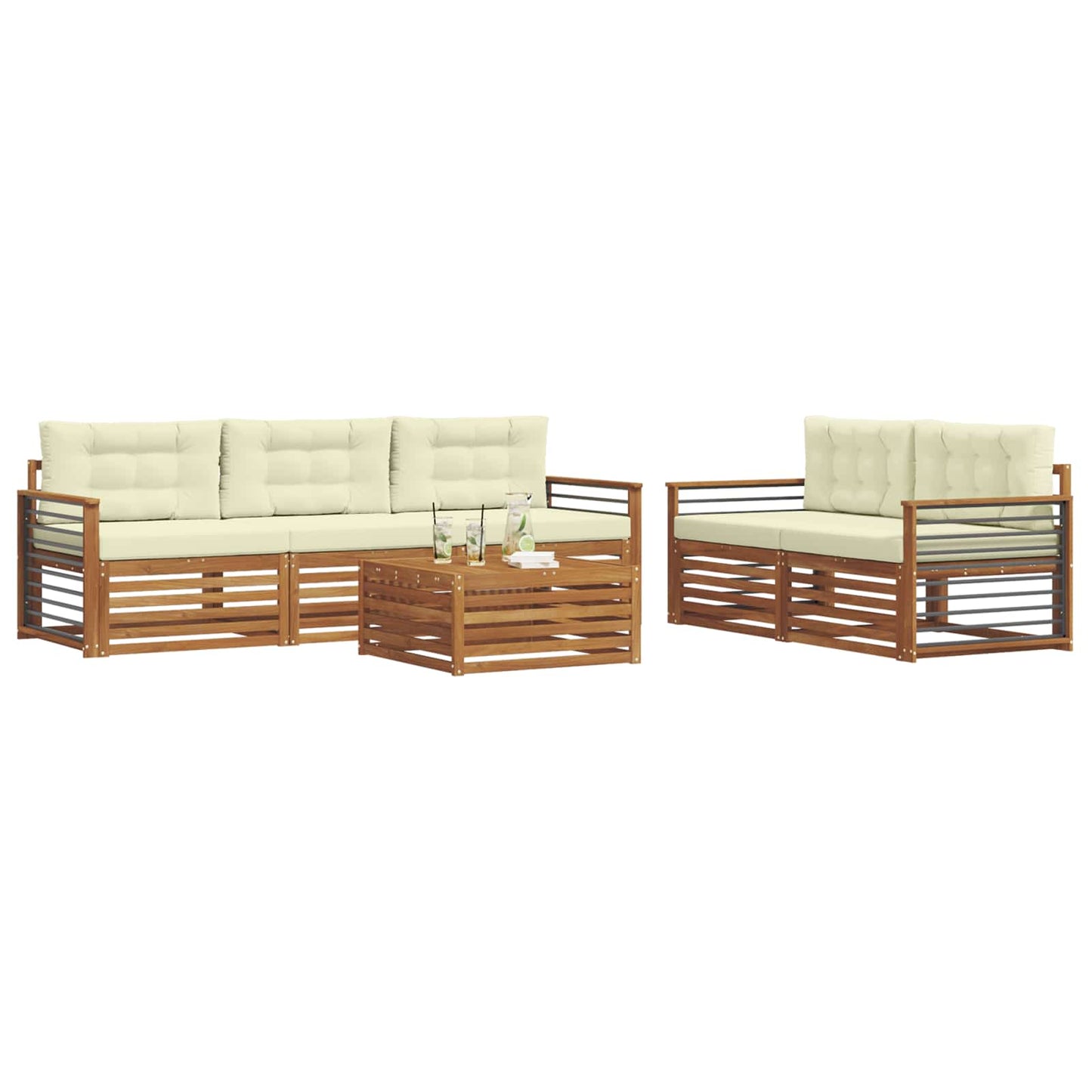 Set di divani da esterno con cuscino 6 pcs Naturale e Crema | homemem39