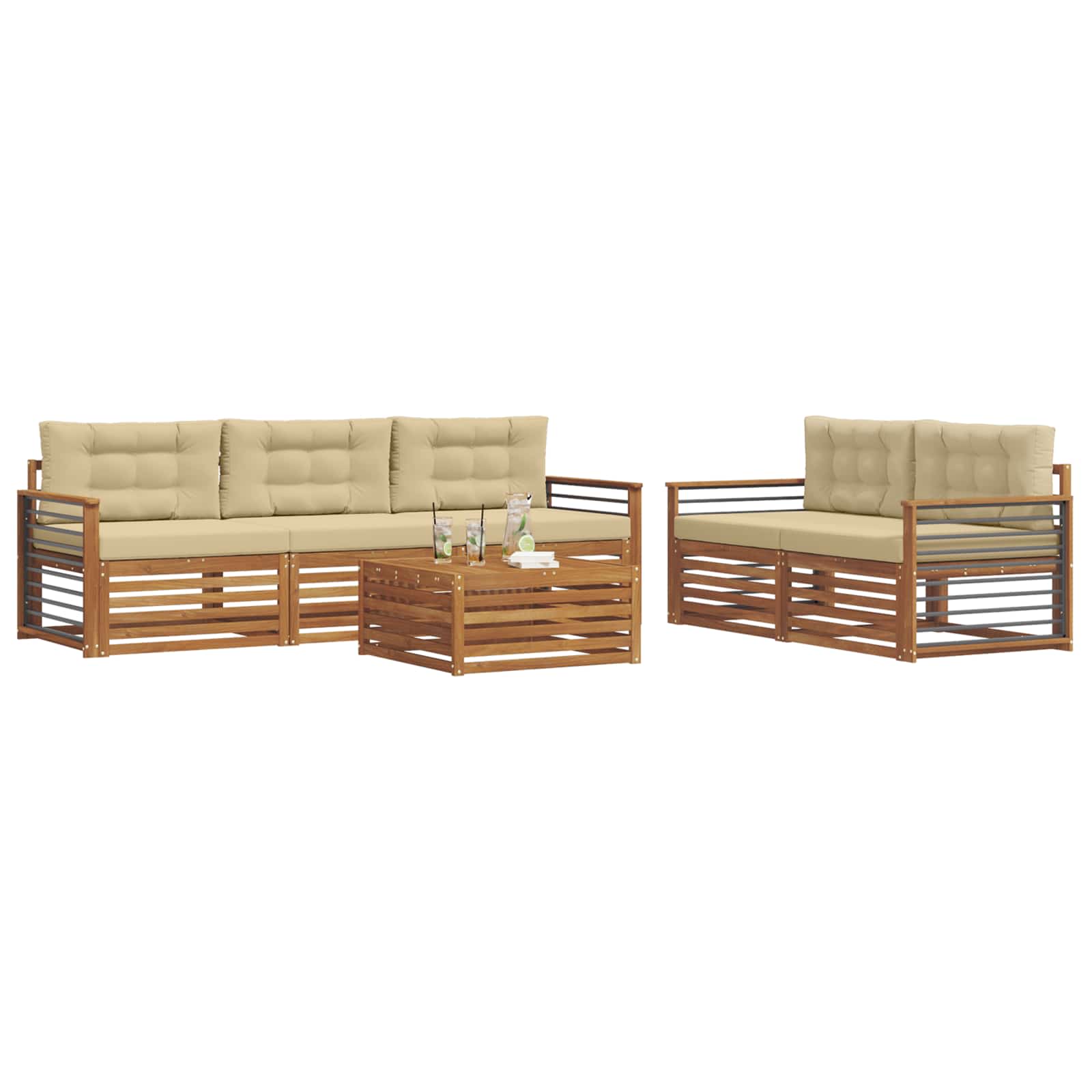 Set di divani da esterno con cuscino 6 pcs Naturale e Beige | homemem39