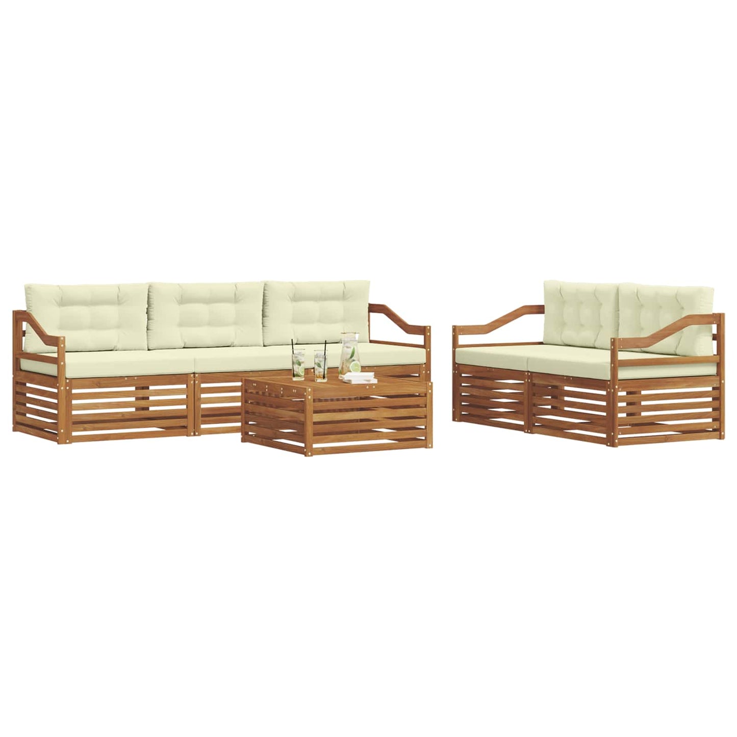 Set di divani da esterno con cuscino 6 pcs Naturale e Crema