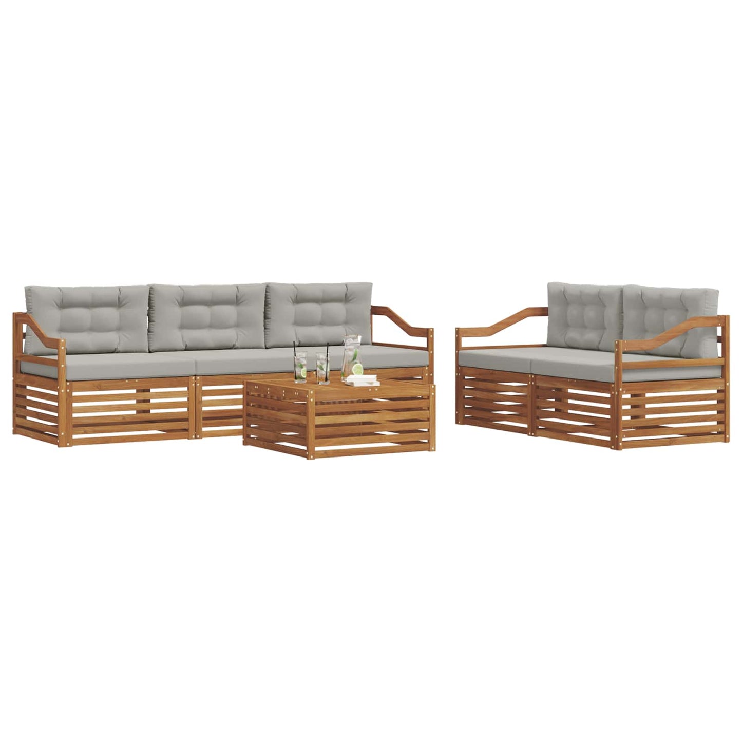 Set di divani da esterno 6 pcs Grigio Naturale e Chiaro