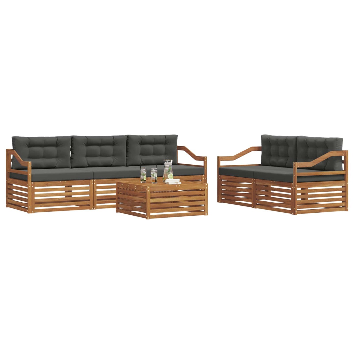 Set di divani da esterno con cuscino 6 pcs Naturale e Antracite
