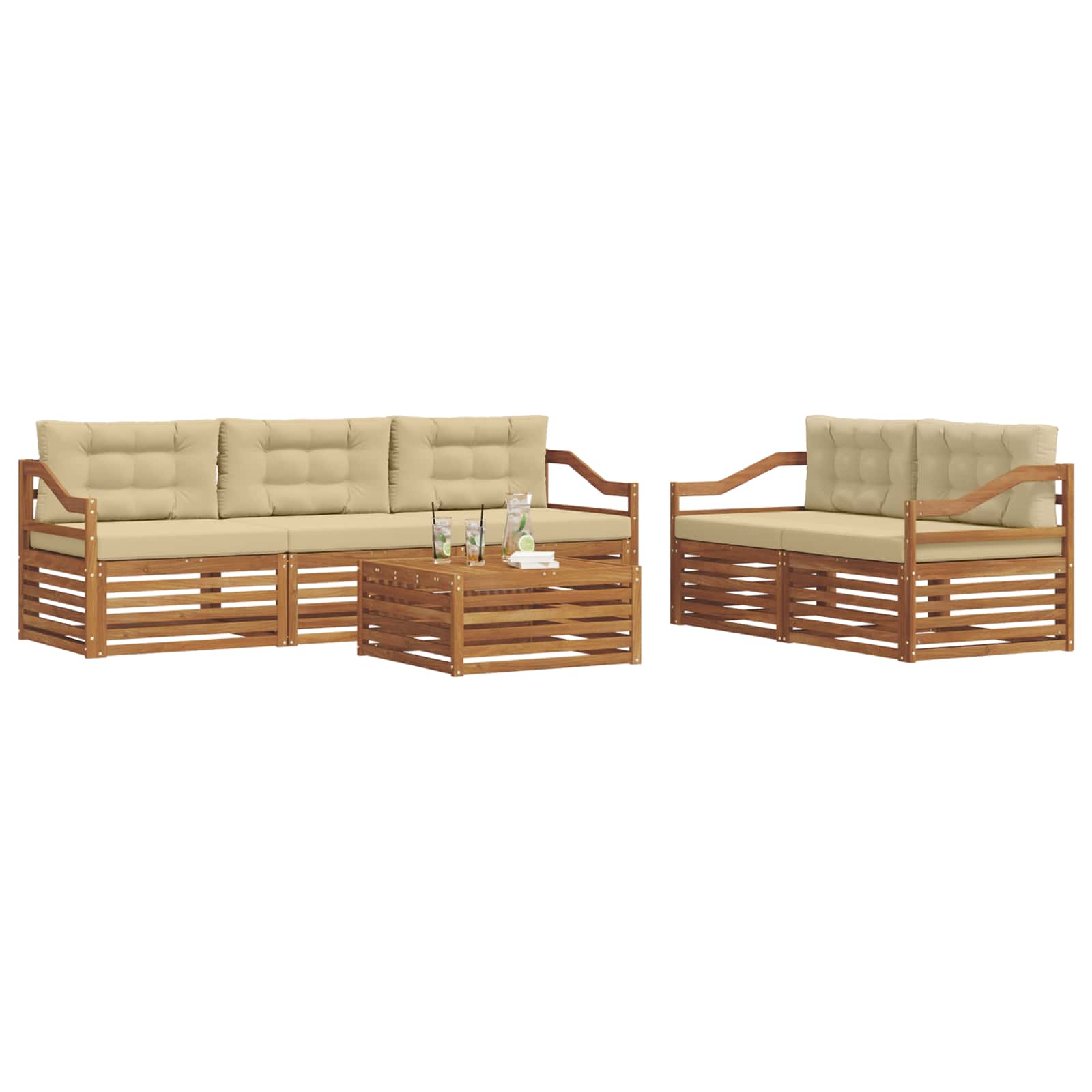 Set di divani da esterno con cuscino 6 pcs Naturale e Beige | homemem39