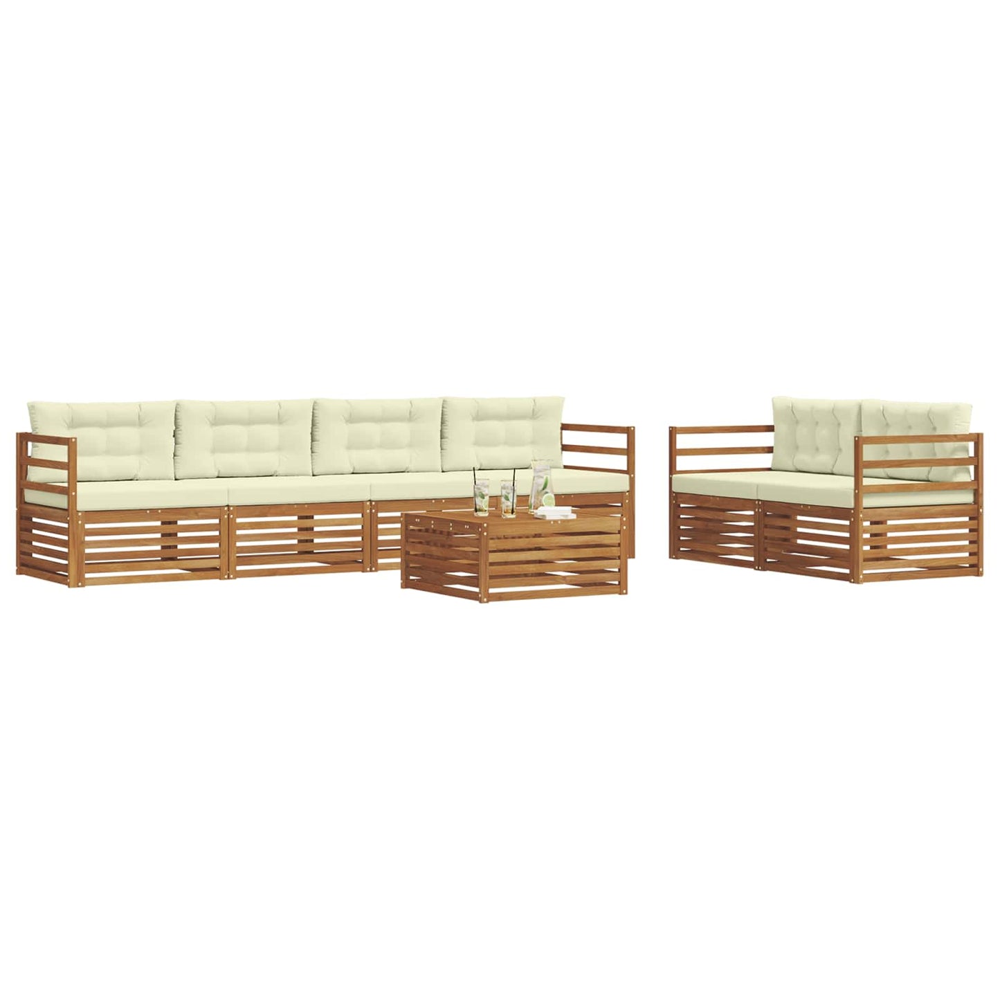 Set di divani da esterno con cuscino 7 pcs Naturale e Crema | homemem39