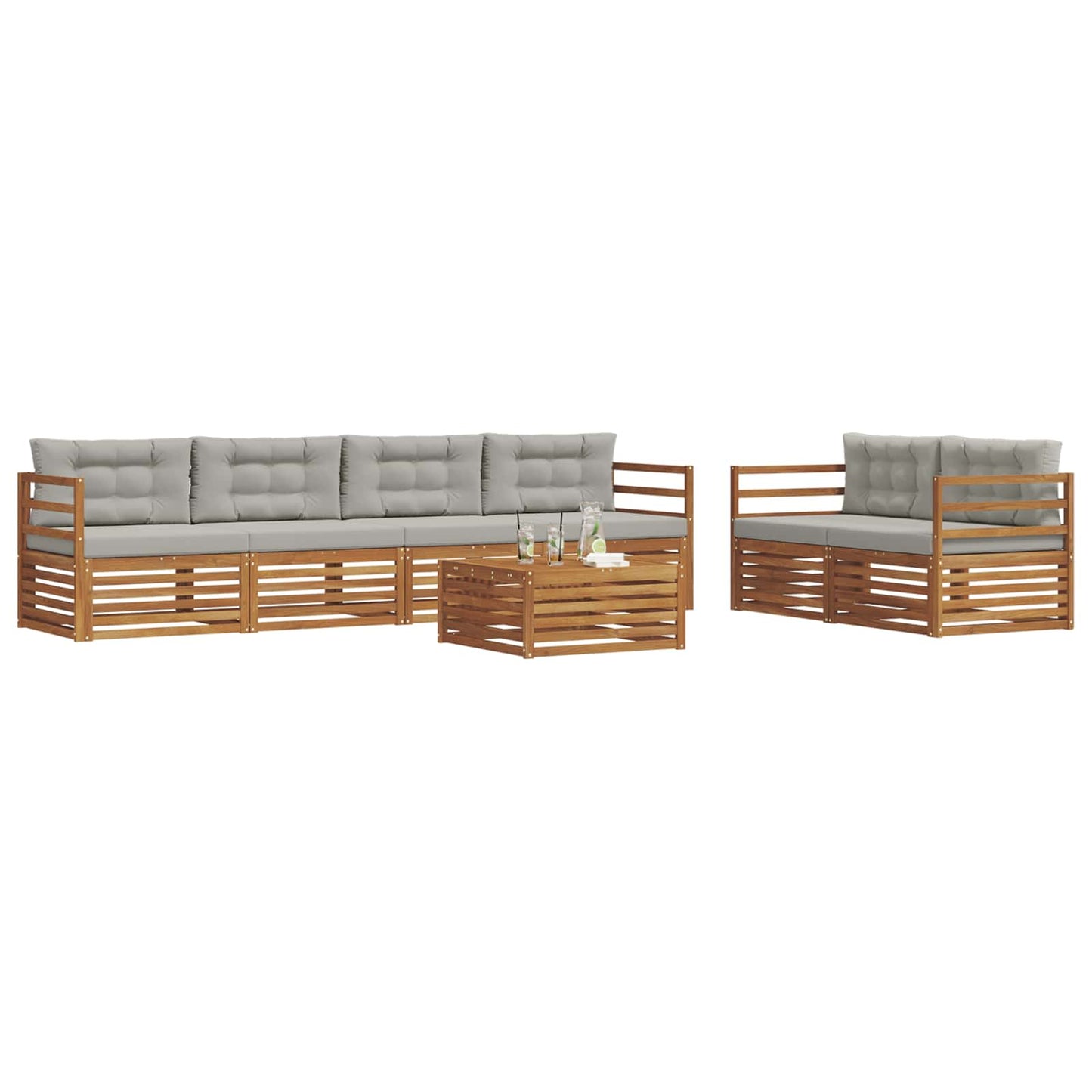 Set di divani da esterno 7 pcs Grigio Naturale e Chiaro