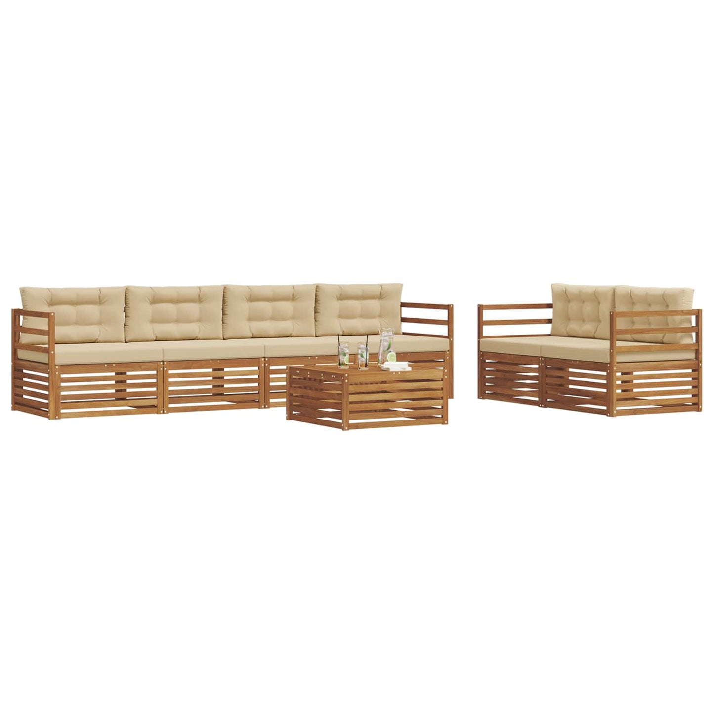 Set di divani da esterno con cuscino 7 pcs Naturale e Beige | homemem39