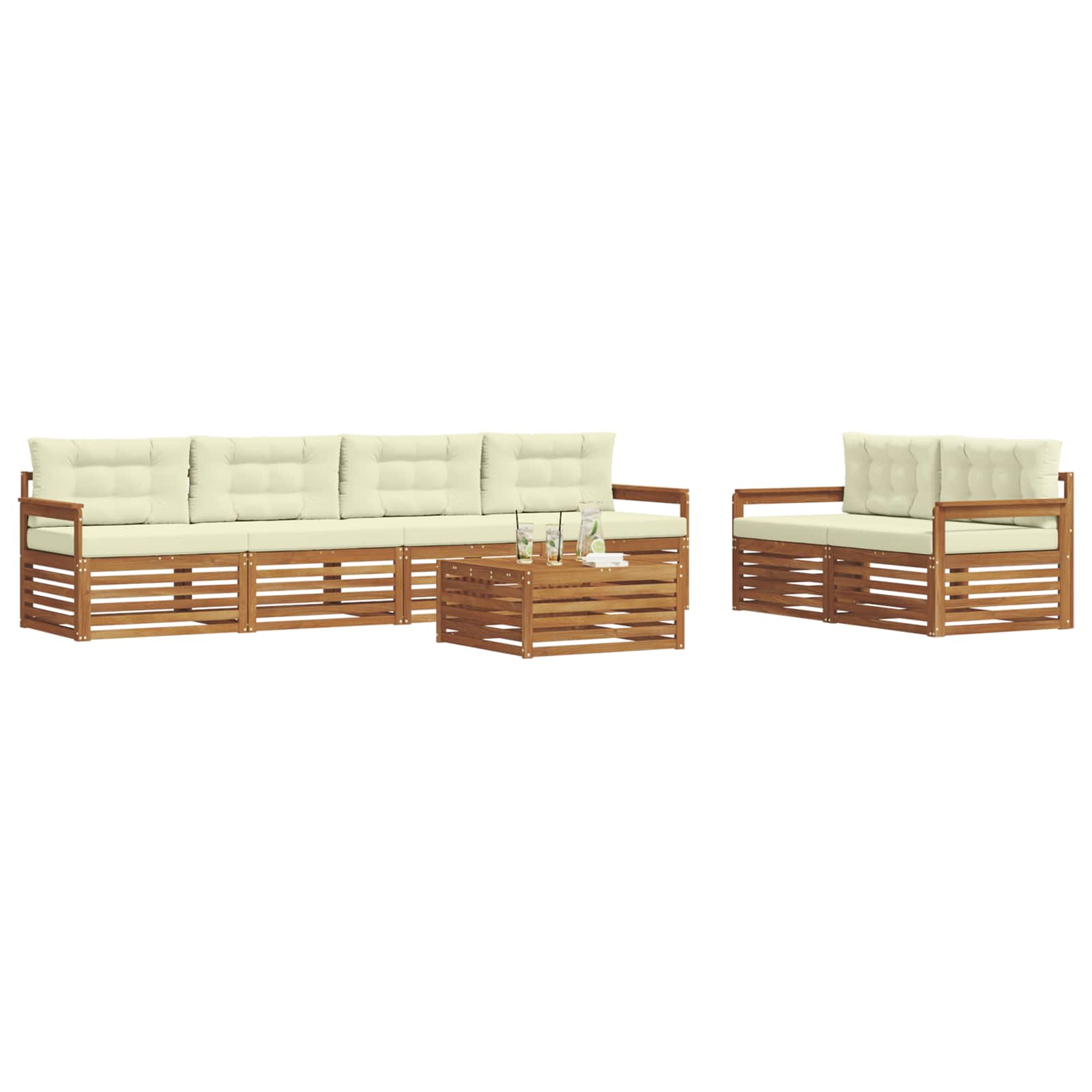 Set di divani da esterno con cuscino 7 pcs Naturale e Crema | homemem39