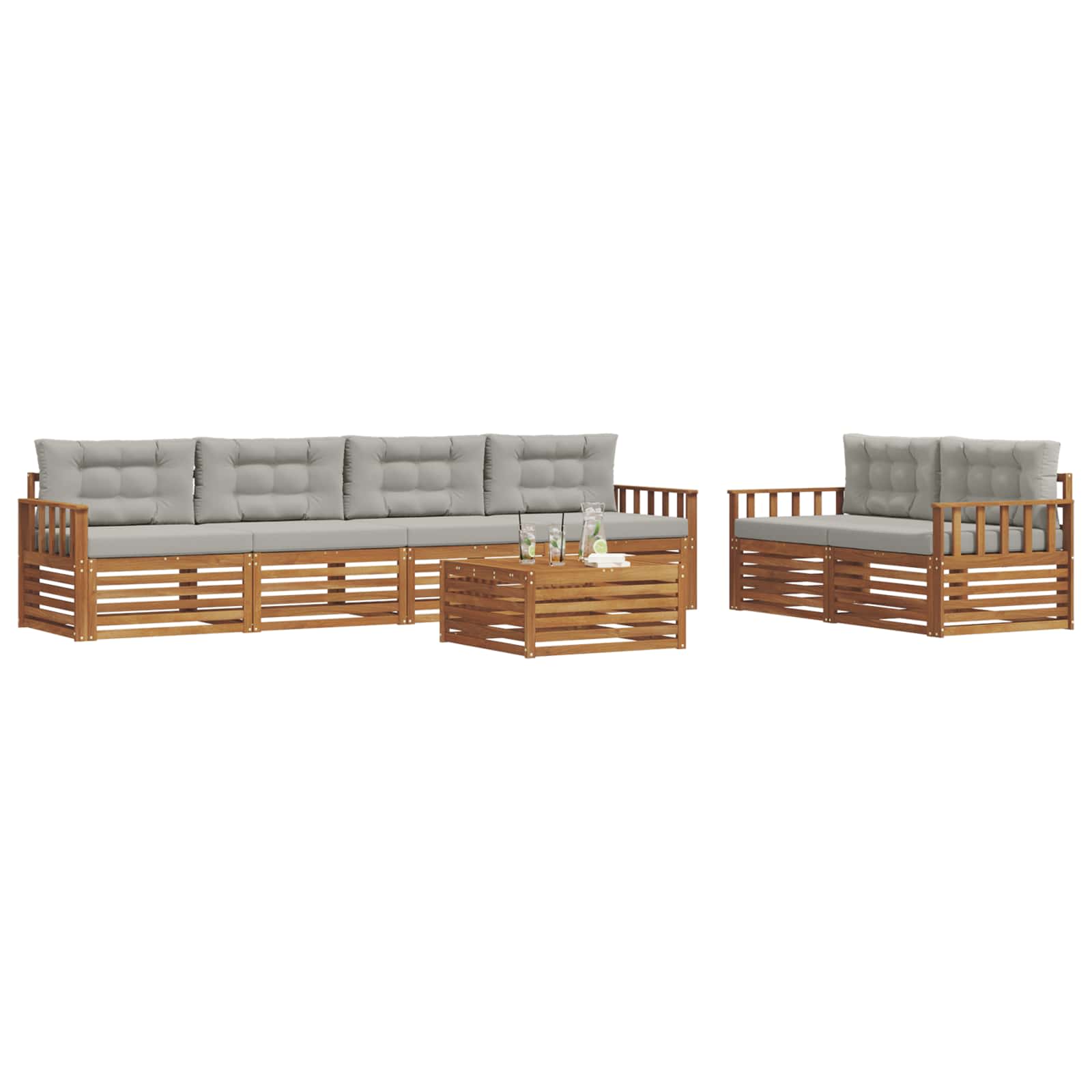 Set di divani da esterno 7 pcs Grigio Naturale e Chiaro | homemem39