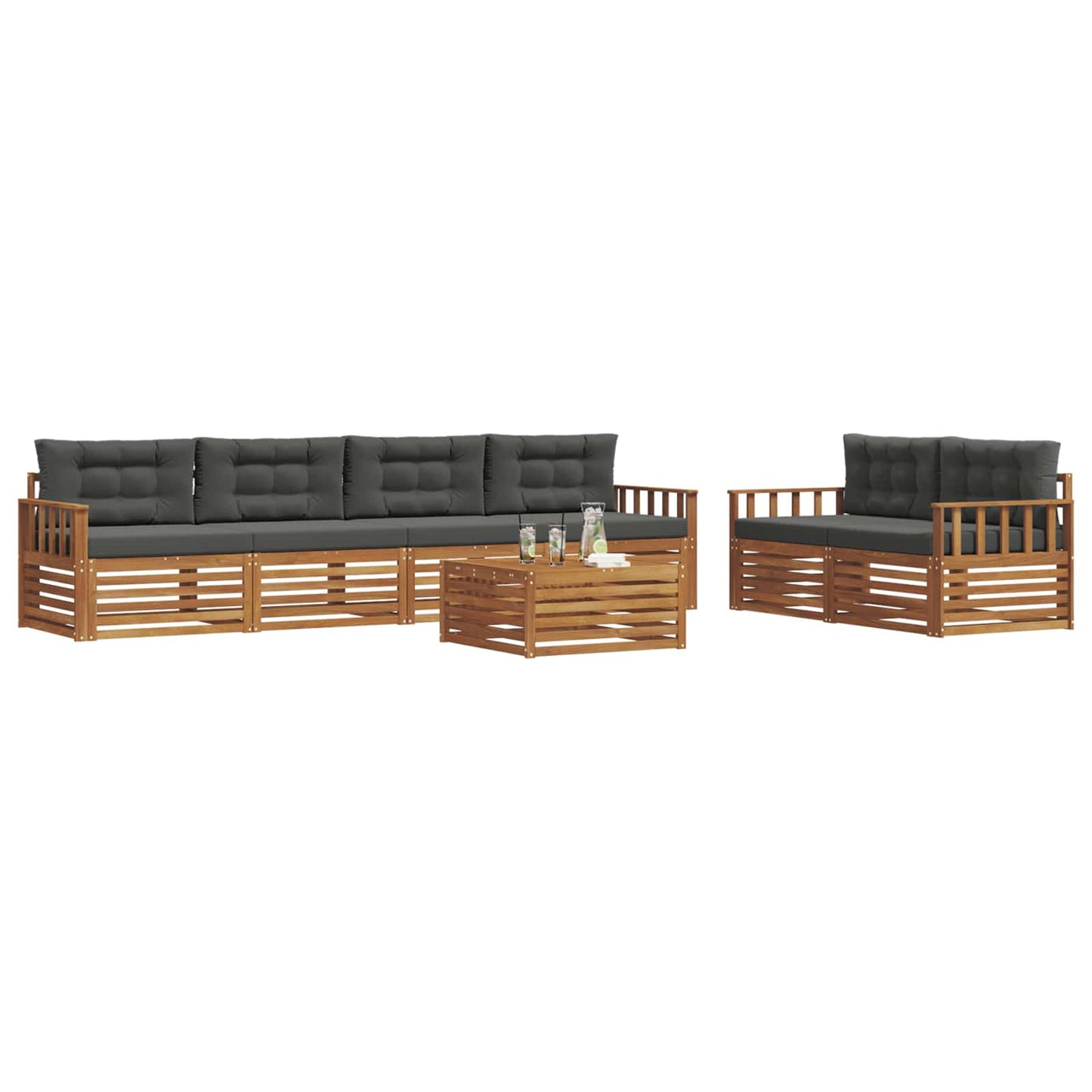 Set di divani da esterno con cuscino 7 pcs Naturale e Antracite | homemem39