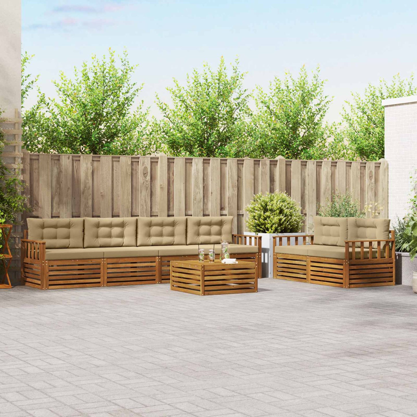 Set di divani da esterno con cuscino 7 pcs Naturale e Beige