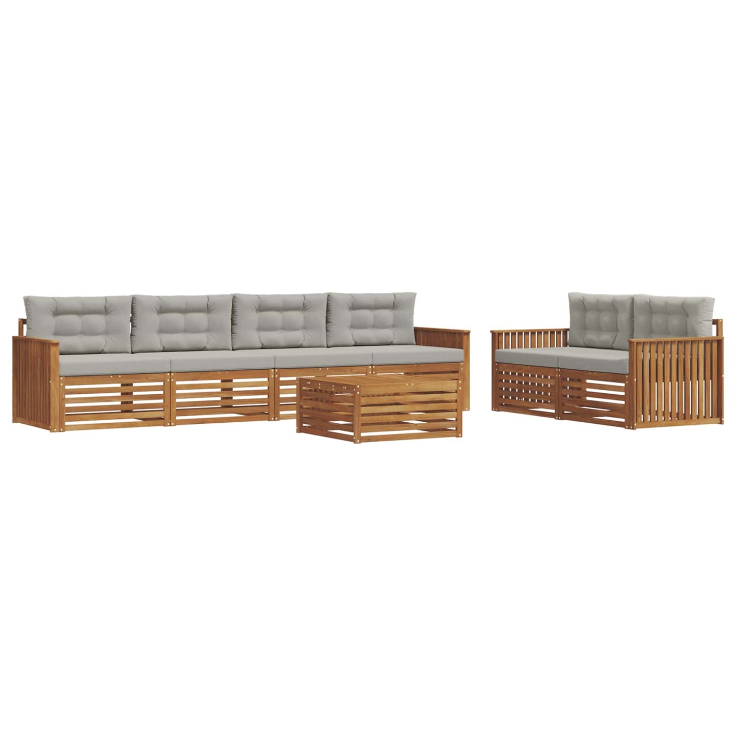 Set di divani da esterno 7 pcs Grigio Naturale e Chiaro