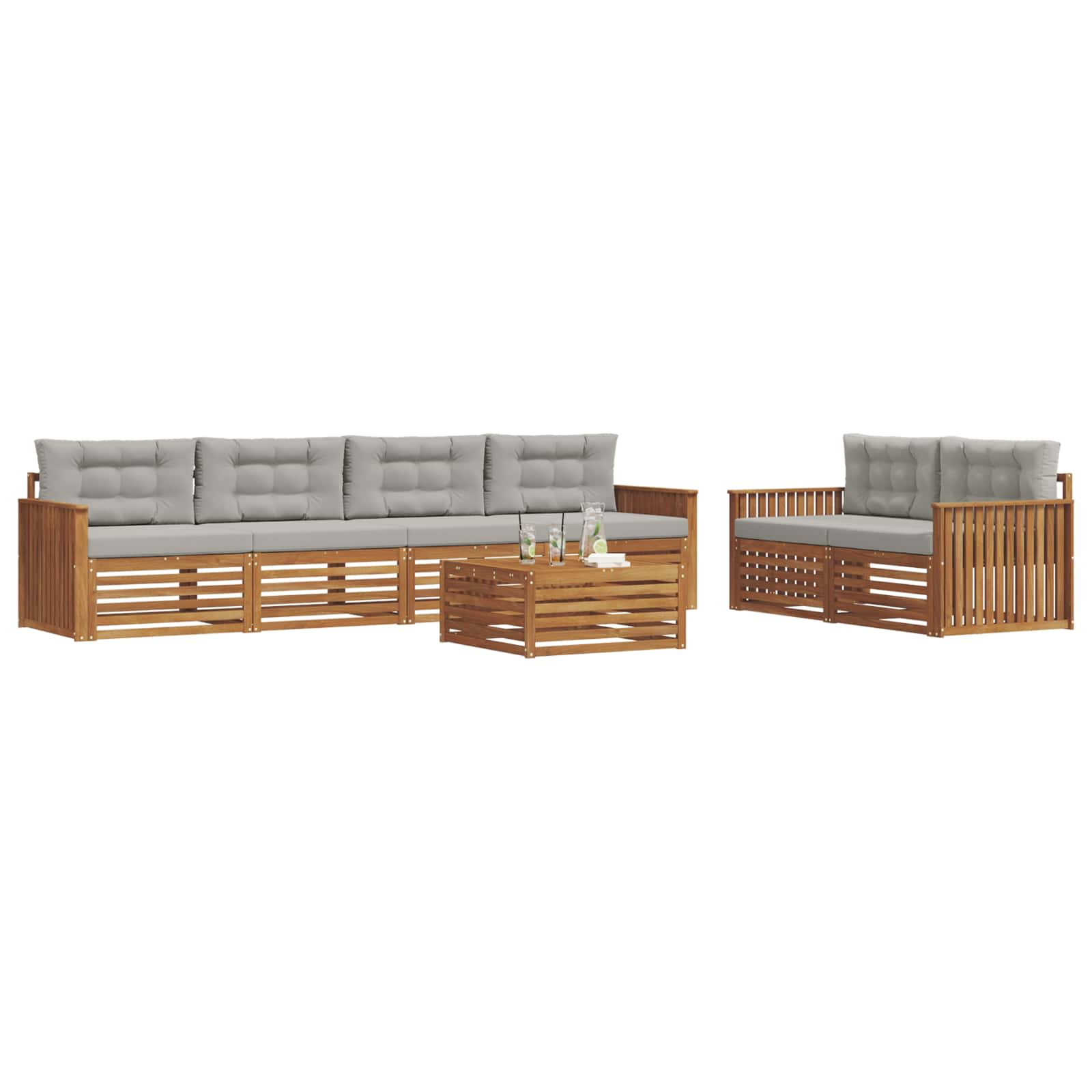 Set di divani da esterno 7 pcs Grigio Naturale e Chiaro | homemem39