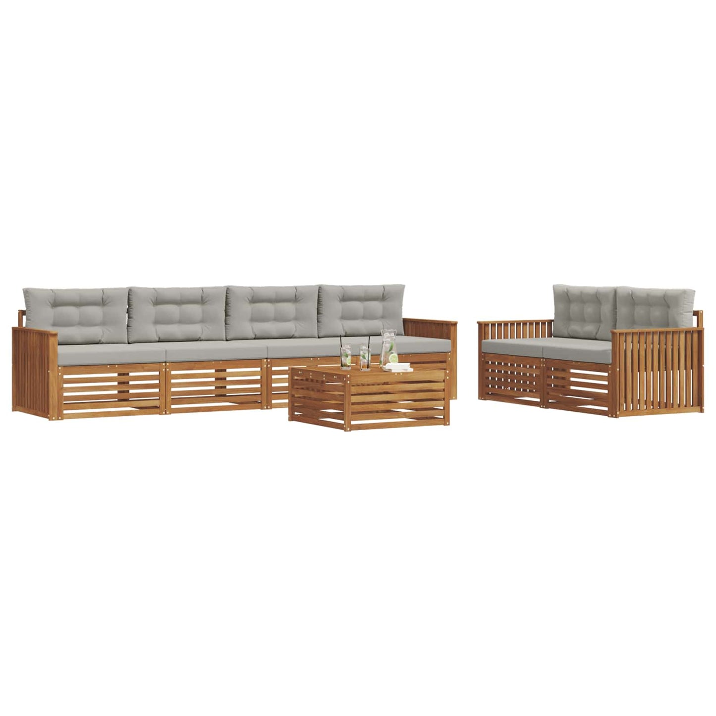 Set di divani da esterno 7 pcs Grigio Naturale e Chiaro