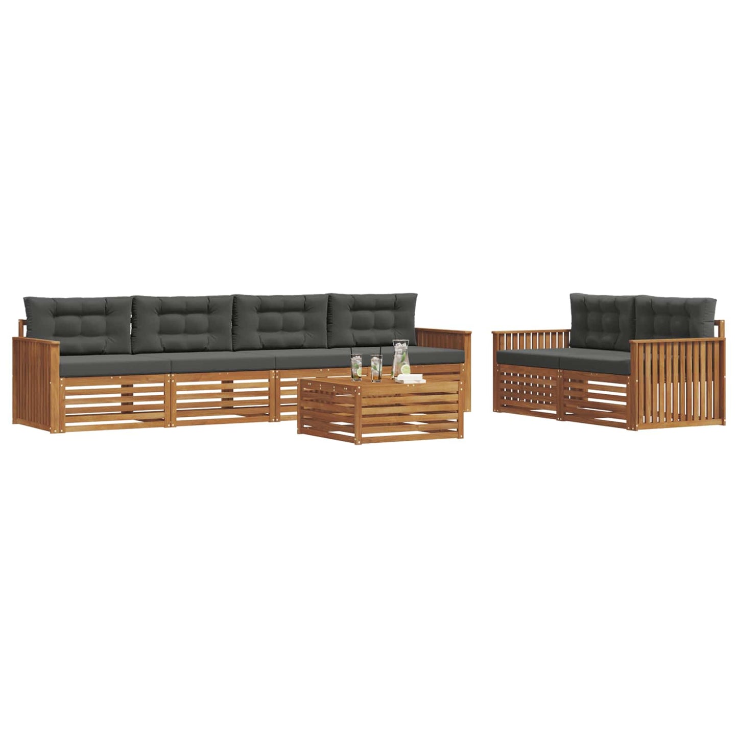 Set di divani da esterno con cuscino 7 pcs Naturale e Antracite | homemem39