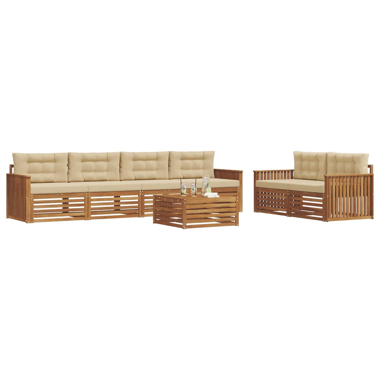 Set di divani da esterno con cuscino 7 pcs Naturale e Beige | homemem39