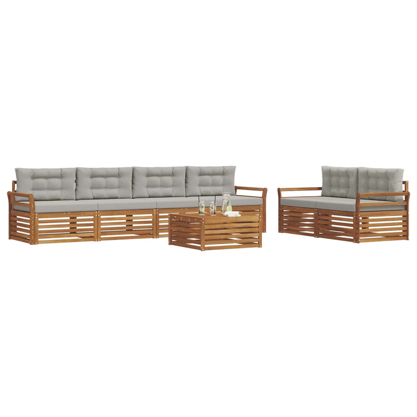 Set di divani da esterno 7 pcs Grigio Naturale e Chiaro | homemem39