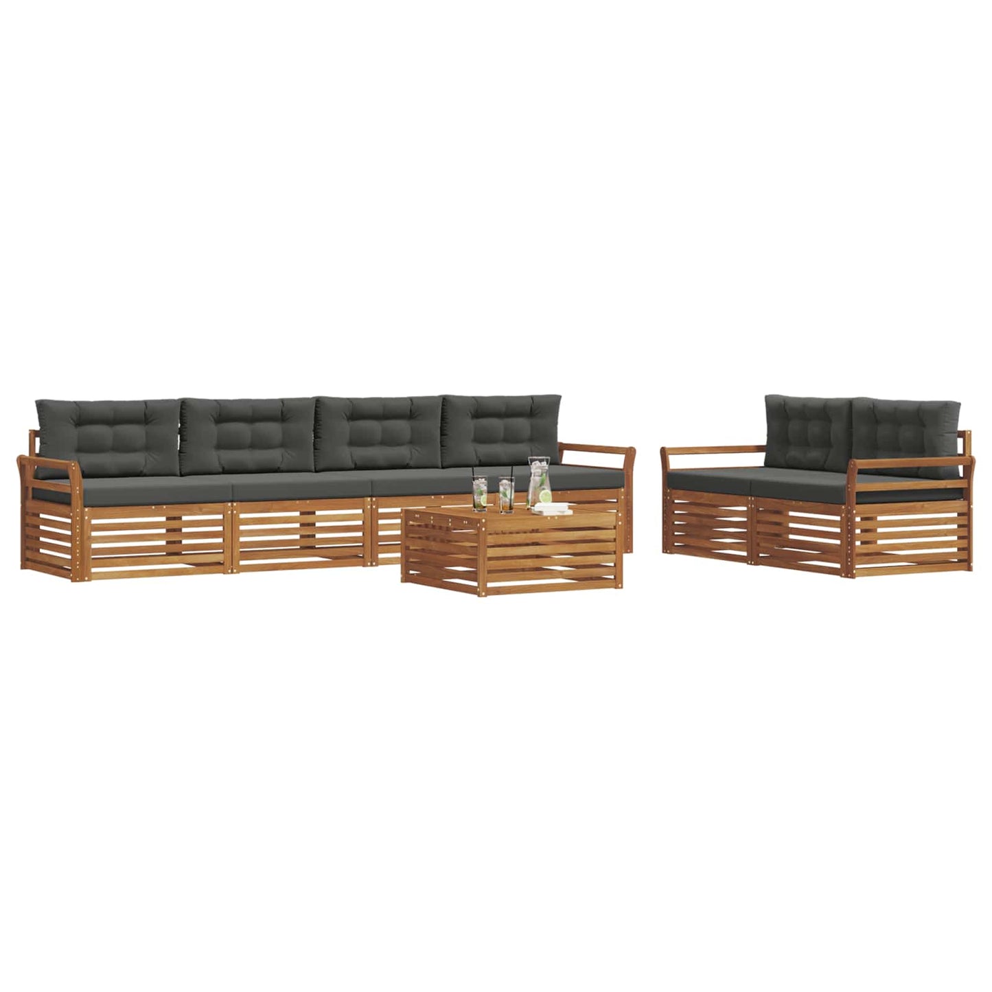 Set di divani da esterno con cuscino 7 pcs Naturale e Antracite | homemem39