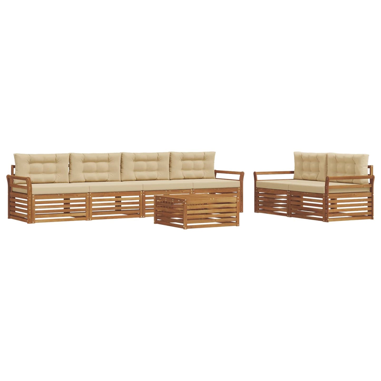 Set di divani da esterno con cuscino 7 pcs Naturale e Beige | homemem39