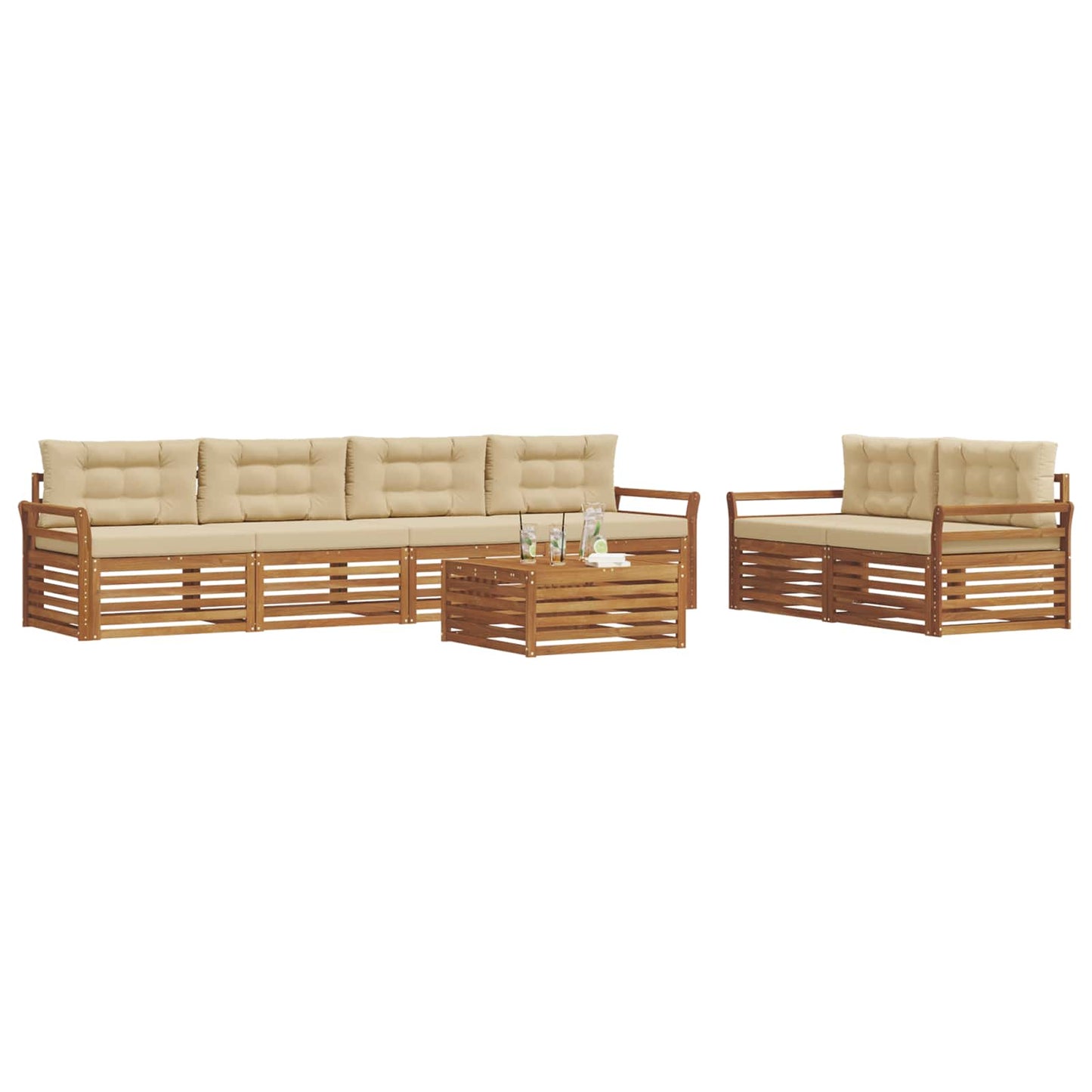 Set di divani da esterno con cuscino 7 pcs Naturale e Beige