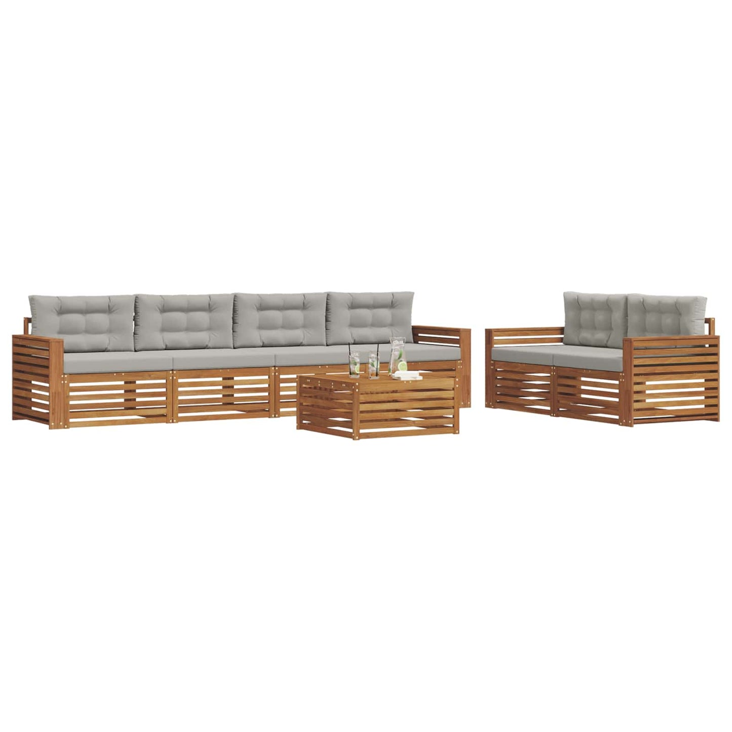Set di divani da esterno 7 pcs Grigio Naturale e Chiaro