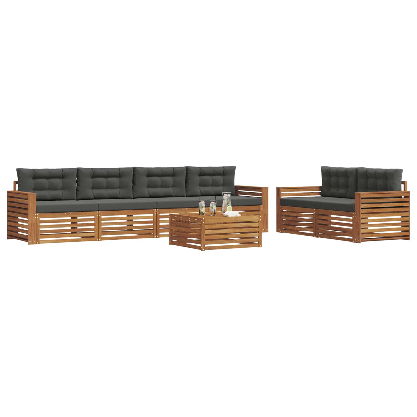 Set di divani da esterno con cuscino 7 pcs Naturale e Antracite | homemem39