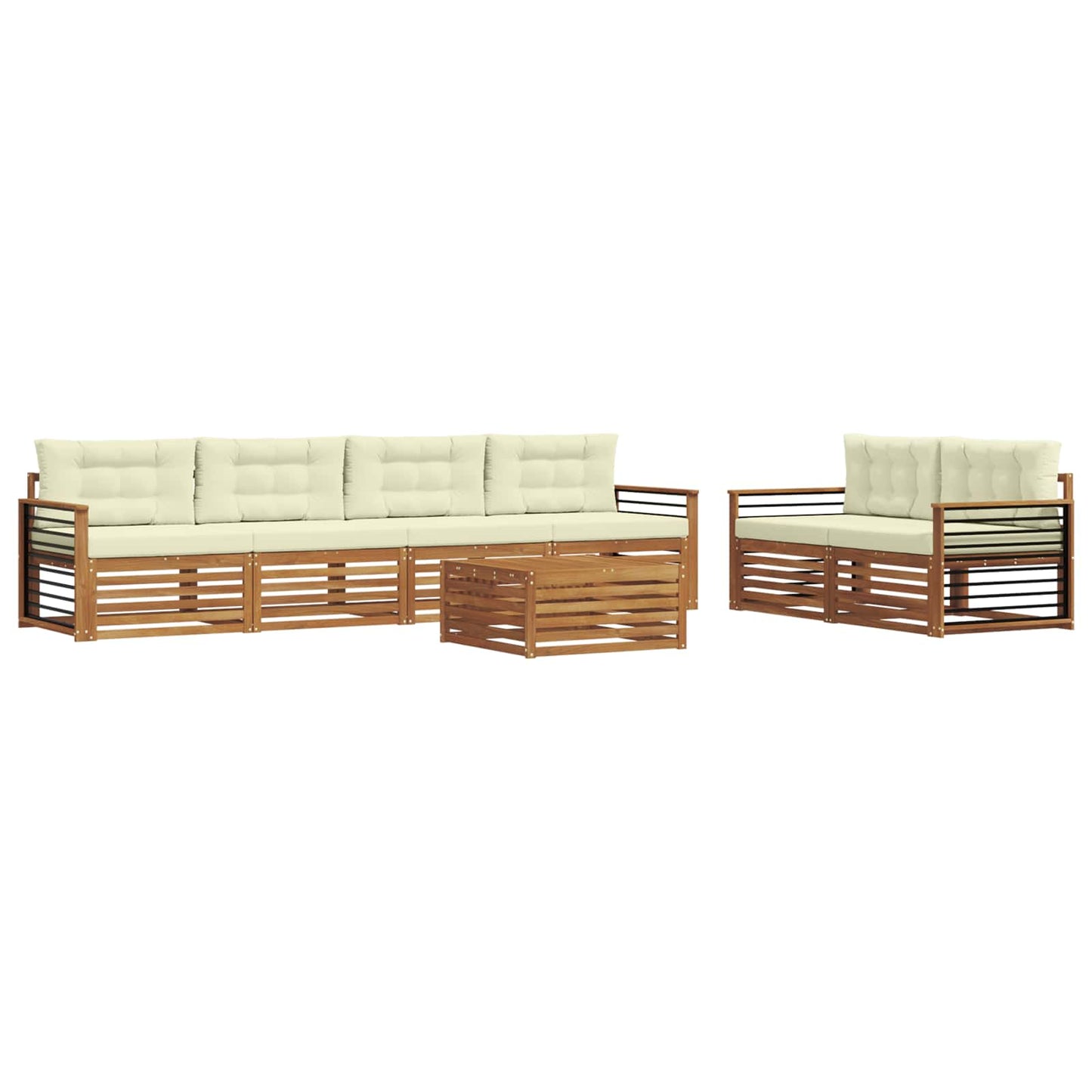 Set di divani da esterno con cuscino 7 pcs Naturale e Crema | homemem39