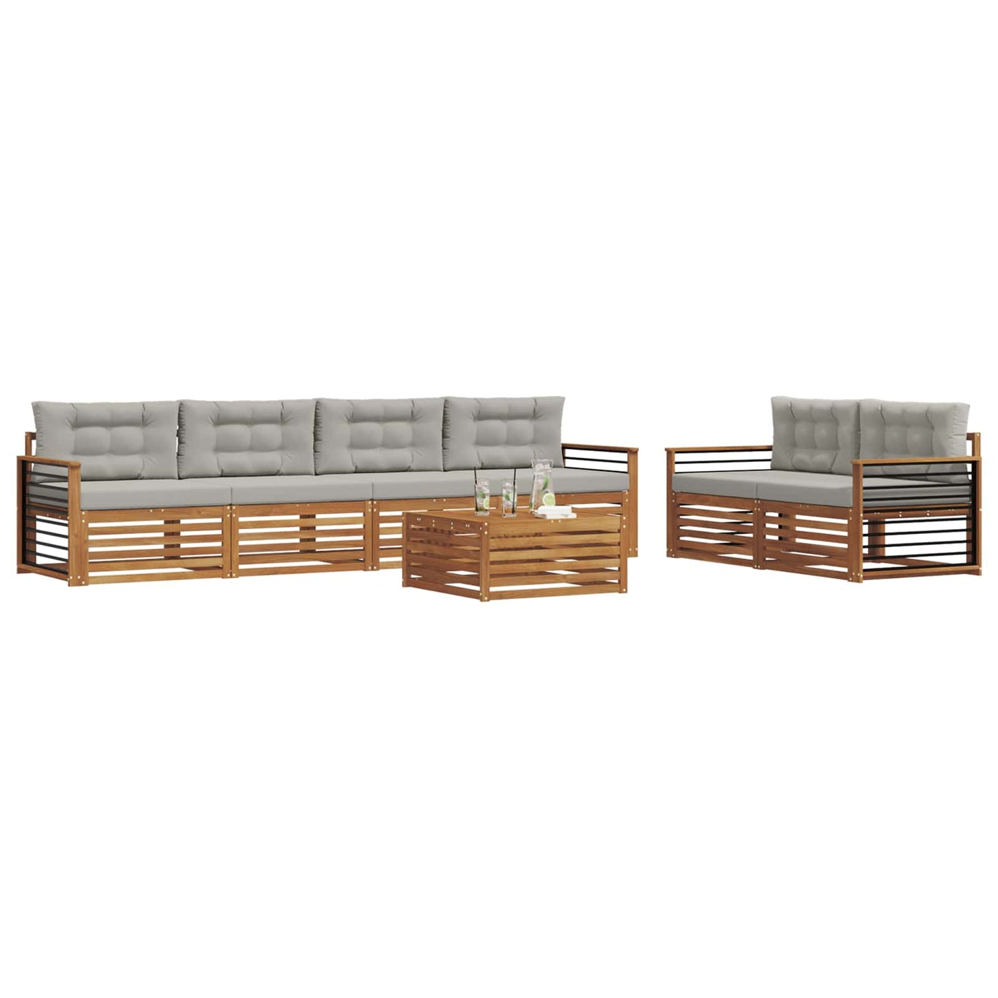 Set di divani da esterno 7 pcs Grigio Naturale e Chiaro