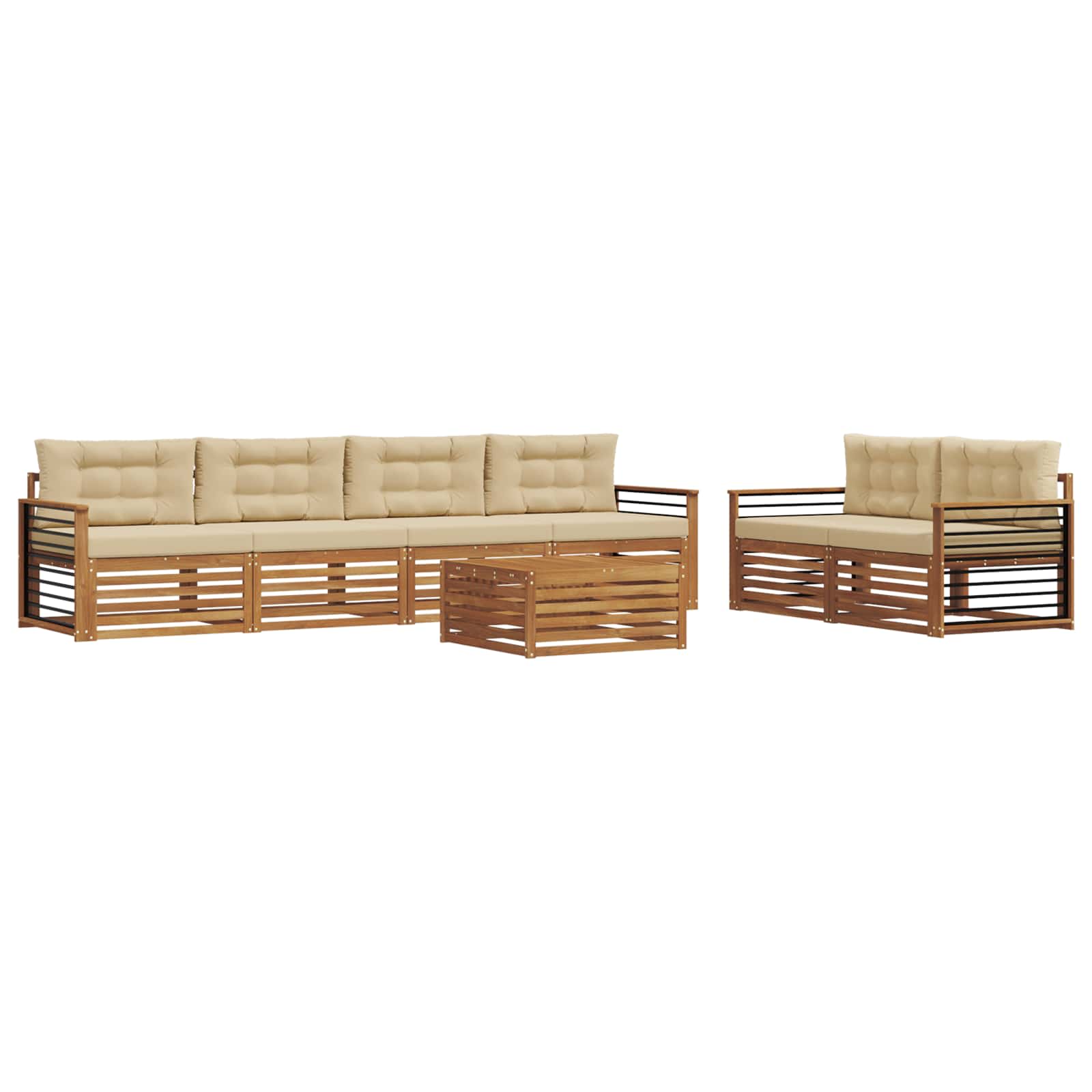 Set di divani da esterno con cuscino 7 pcs Naturale e Beige | homemem39