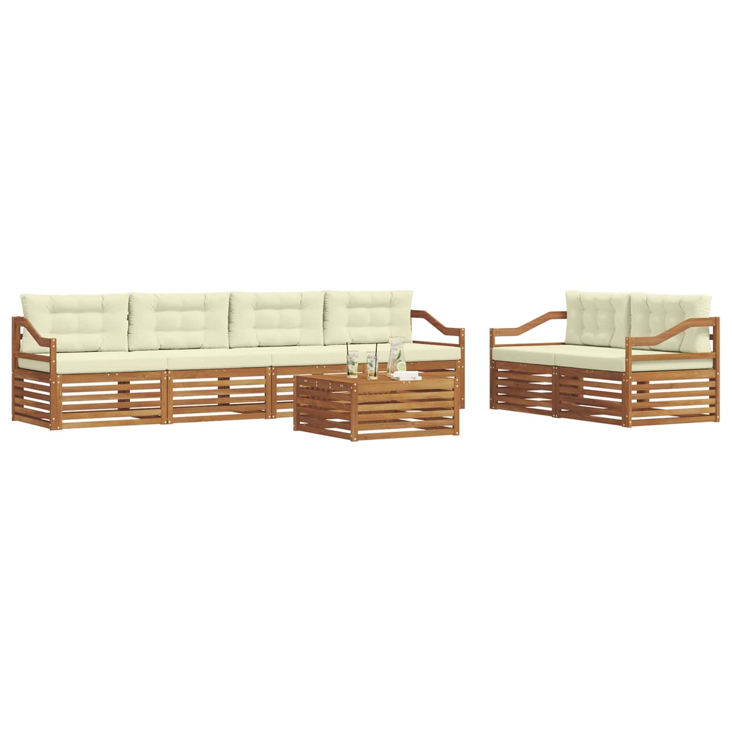 Set di divani da esterno con cuscino 7 pcs Naturale e Crema