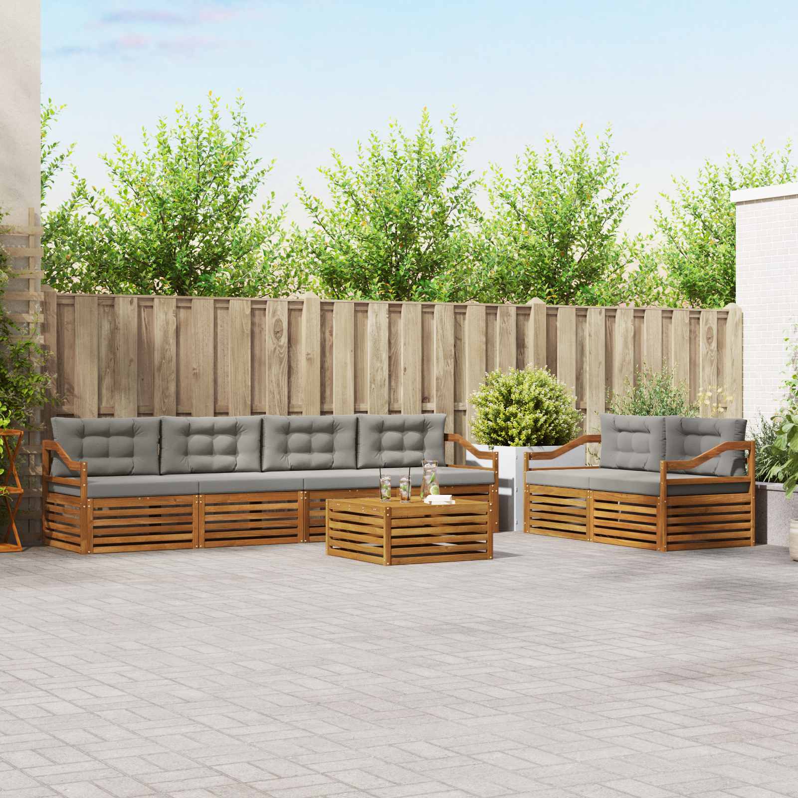 Set di divani da esterno 7 pcs Grigio Naturale e Chiaro | homemem39