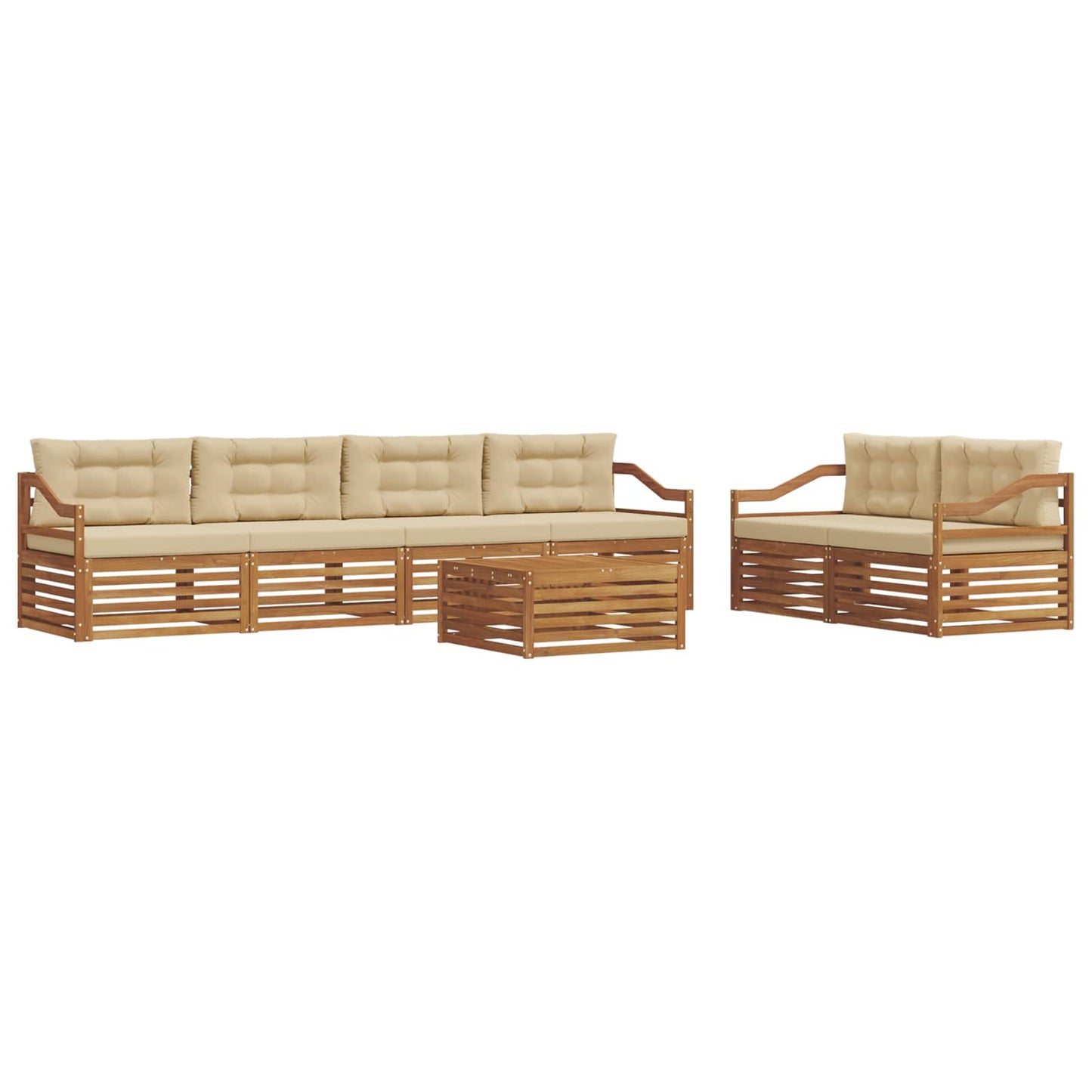 Set di divani da esterno con cuscino 7 pcs Naturale e Beige | homemem39