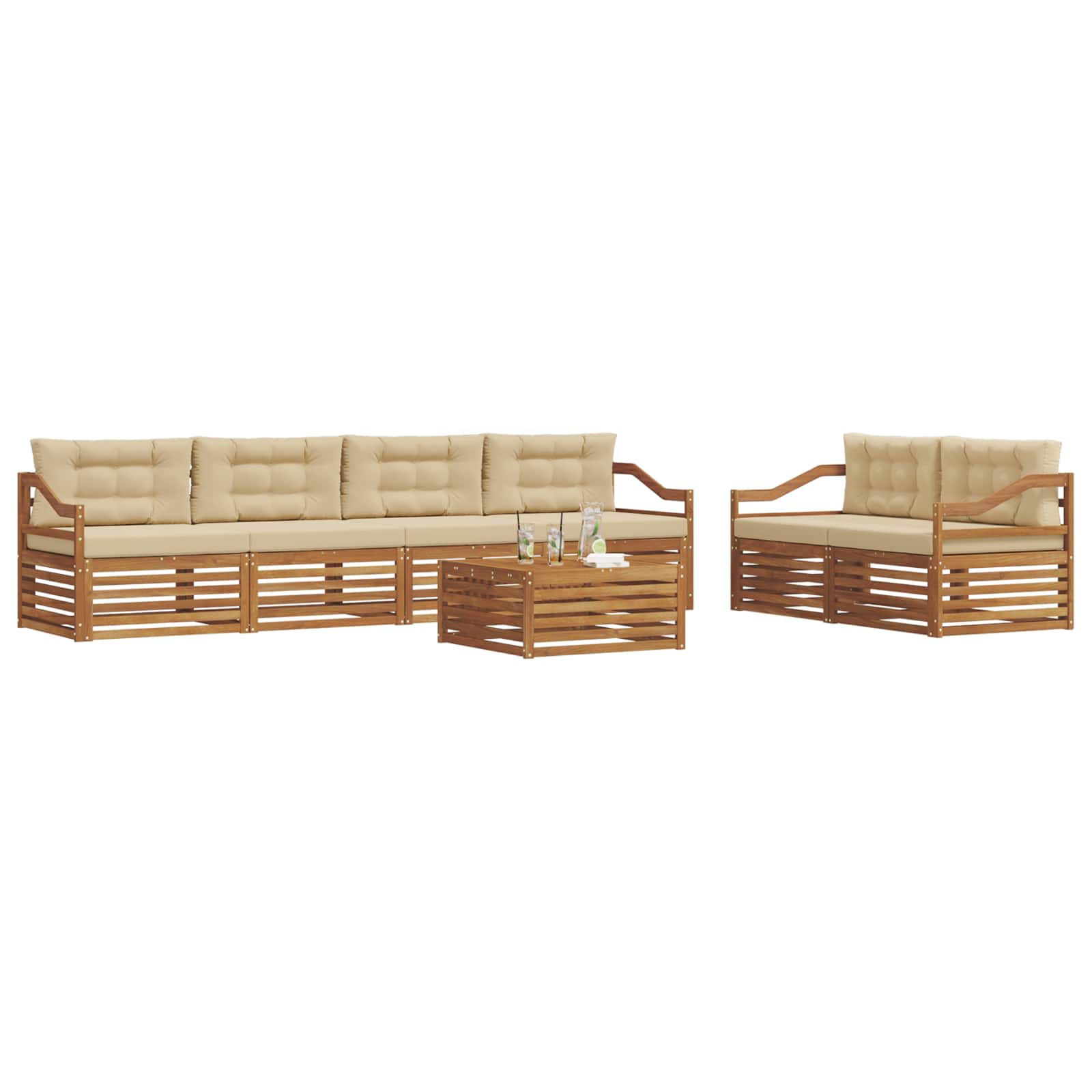 Set di divani da esterno con cuscino 7 pcs Naturale e Beige | homemem39