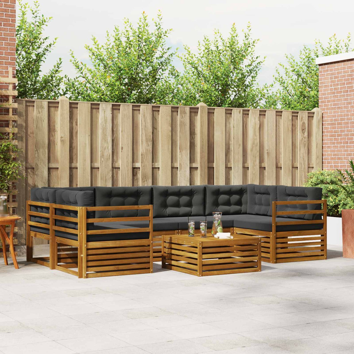 Set di divani da esterno con cuscino 7 pcs Naturale e Antracite | homemem39