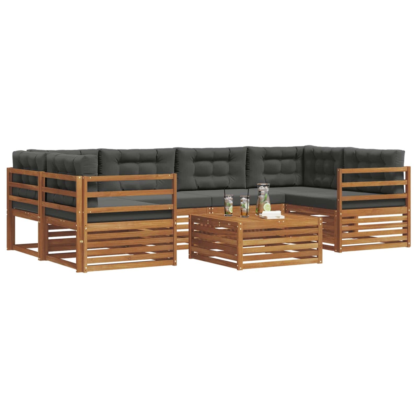 Set di divani da esterno con cuscino 7 pcs Naturale e Antracite | homemem39