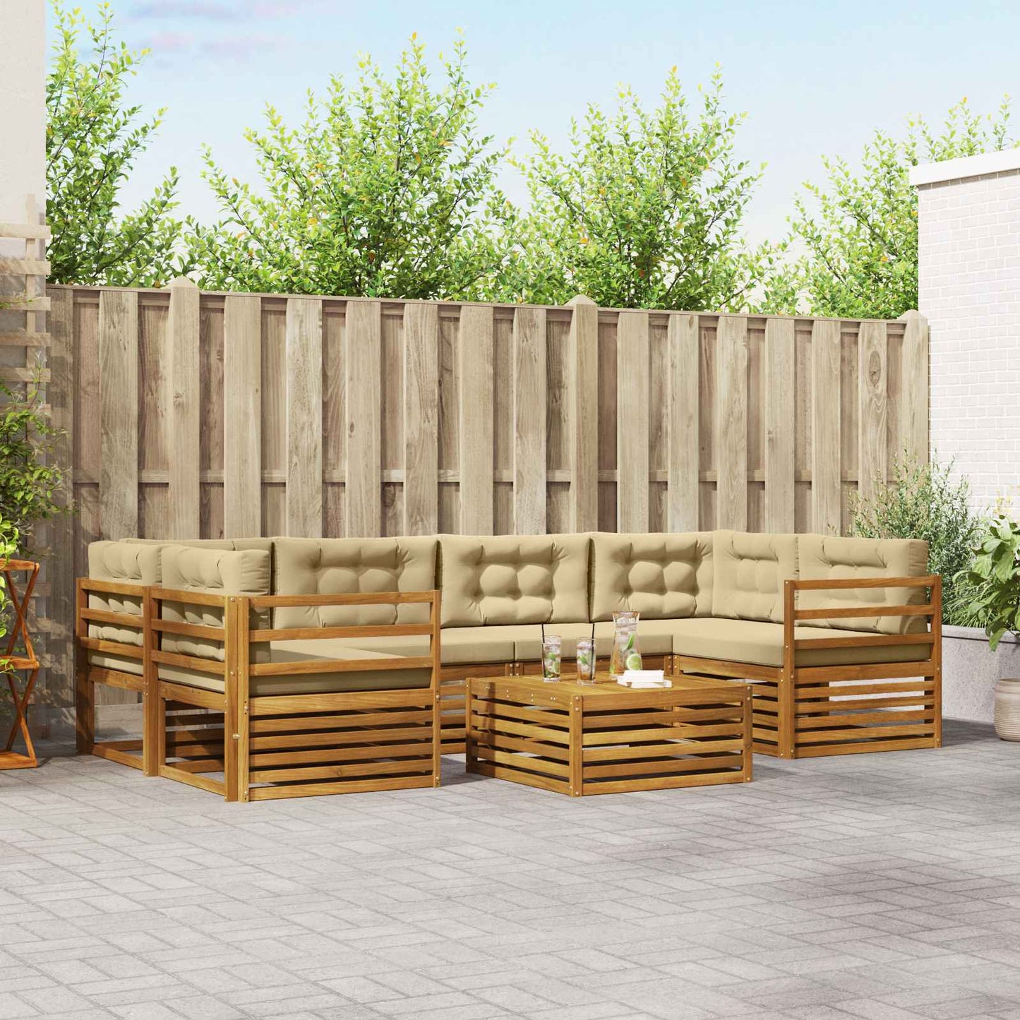 Set di divani da esterno con cuscino 7 pcs Naturale e Beige