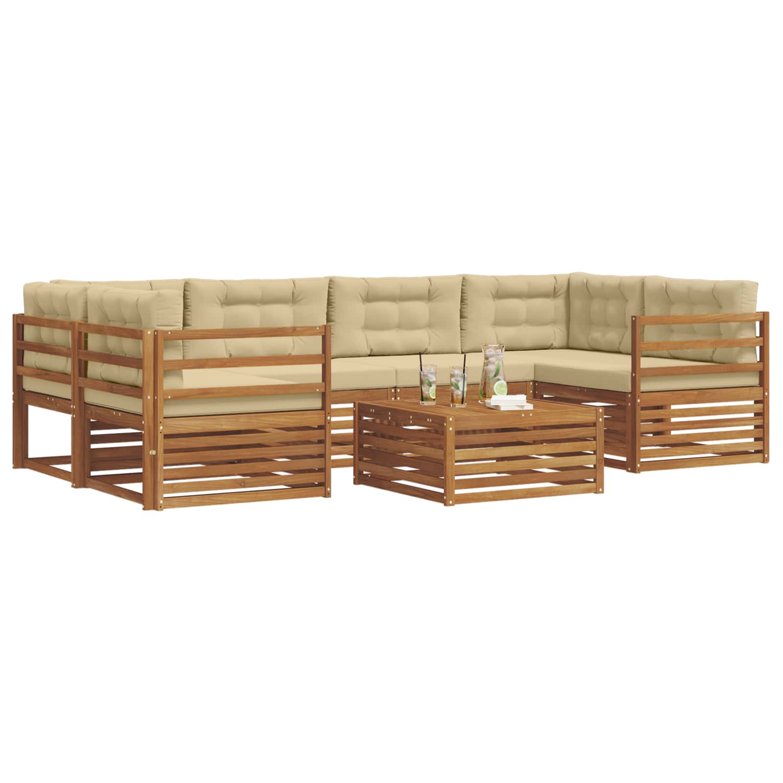 Set di divani da esterno con cuscino 7 pcs Naturale e Beige | homemem39