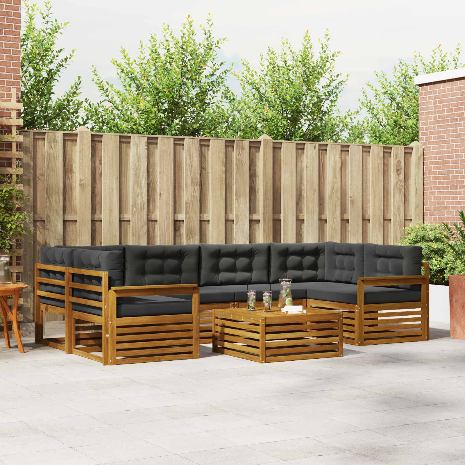 Set di divani da esterno con cuscino 7 pcs Naturale e Antracite | homemem39