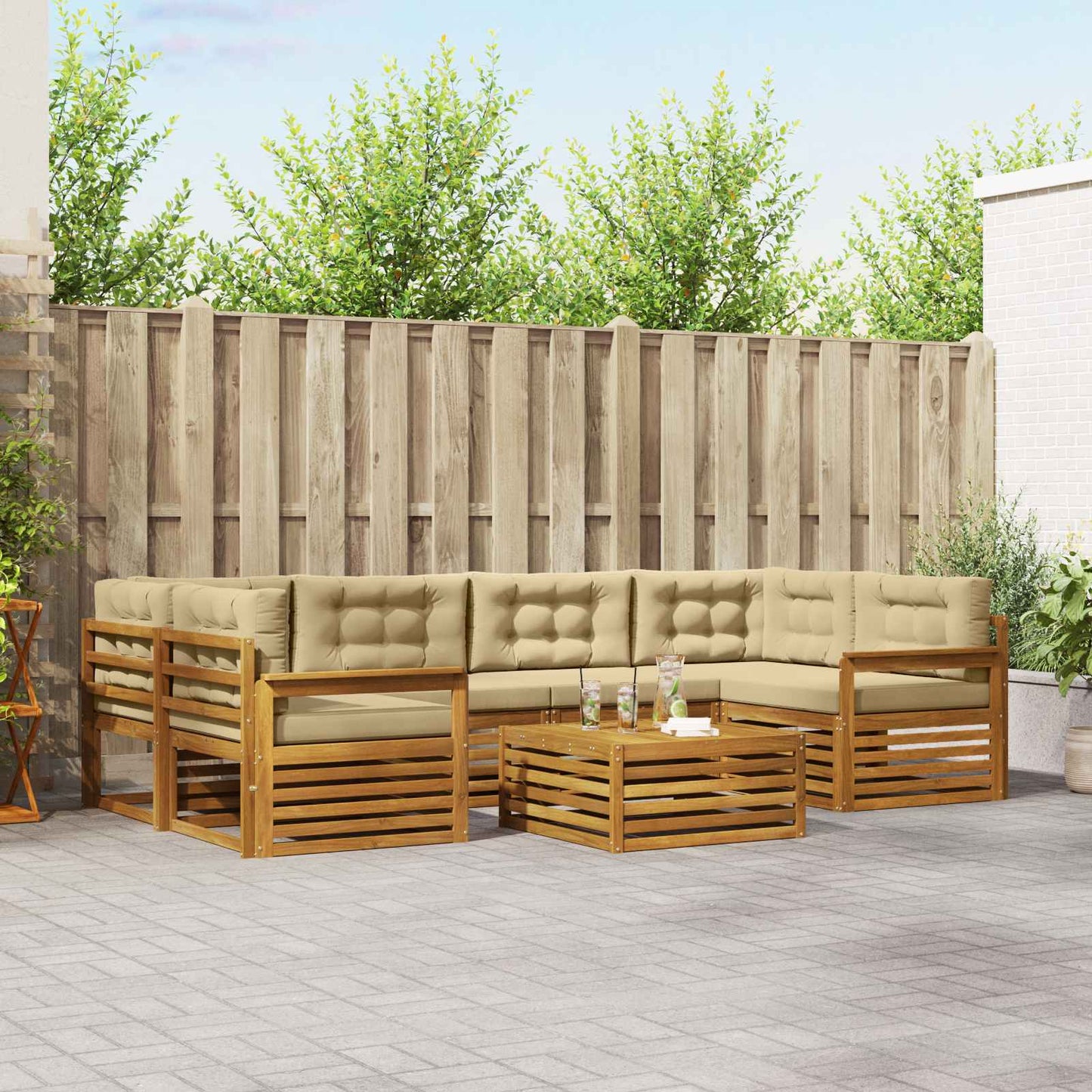 Set di divani da esterno 7 pcs Naturale e Beige