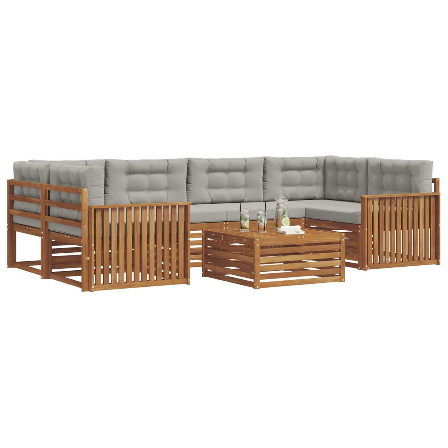 Set di divani da esterno 7 pcs Grigio Naturale e Chiaro