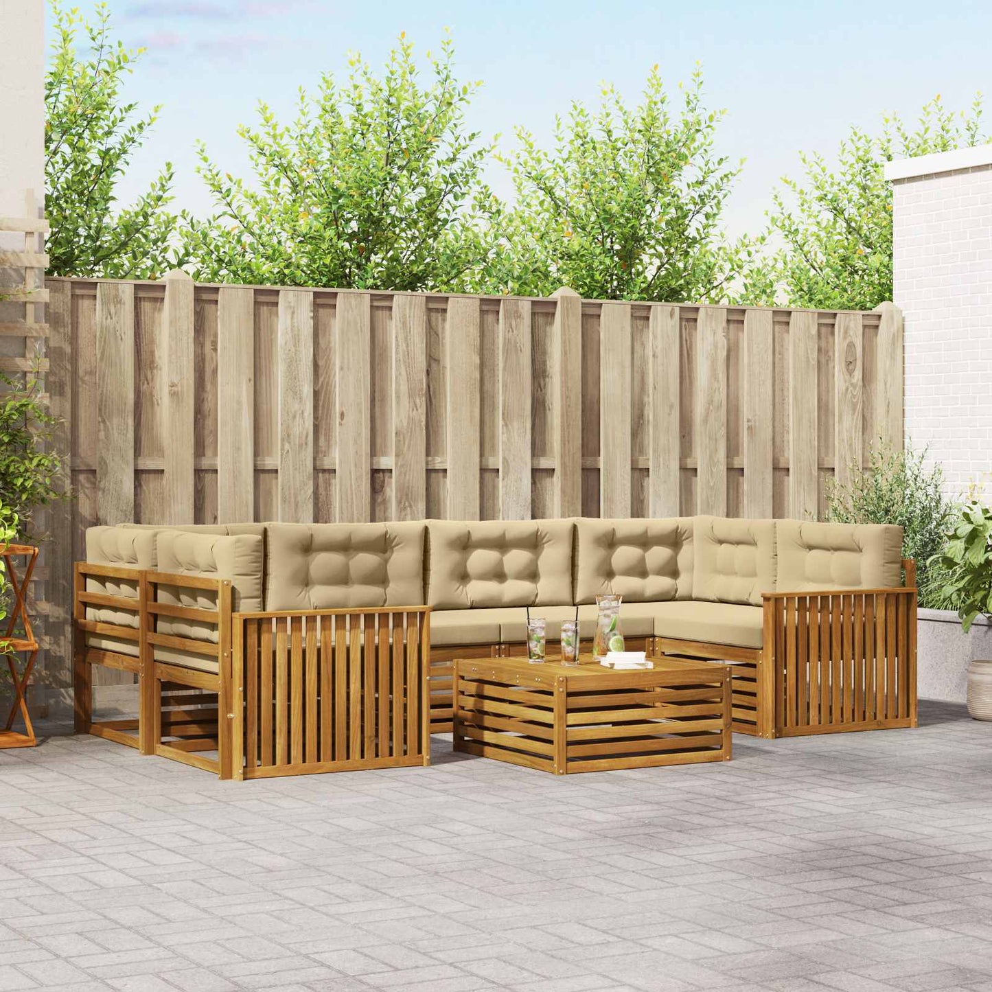 Set di divani da esterno con cuscino 7 pcs Naturale e Beige