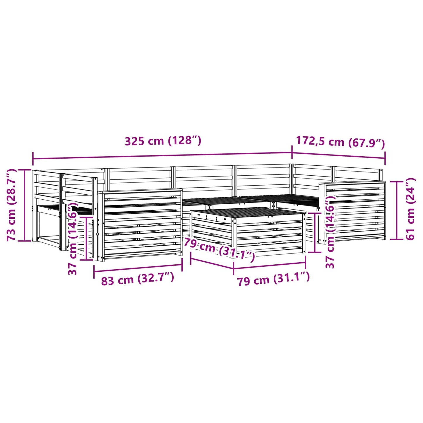 Set di divani da esterno 7 pcs Naturale | homemem39