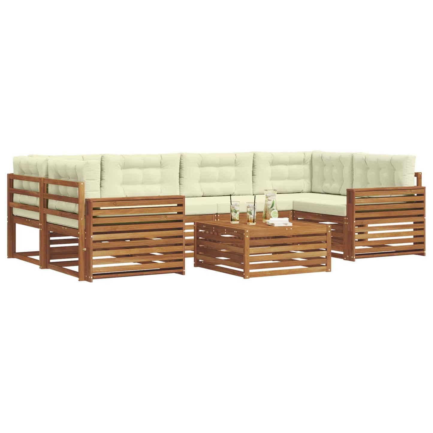 Set di divani da esterno con cuscino 7 pcs Naturale e Crema | homemem39