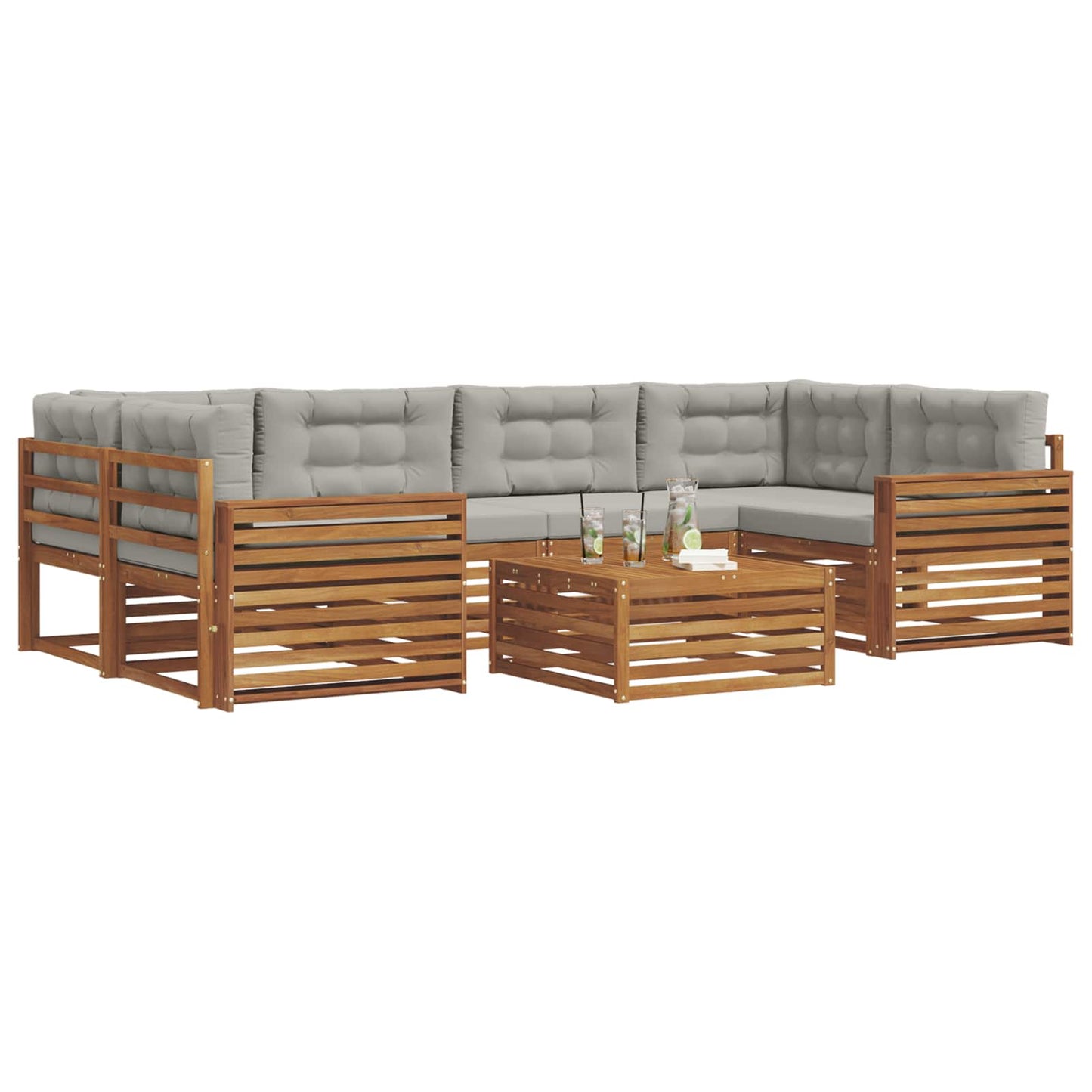 Set di divani da esterno 7 pcs Grigio Naturale e Chiaro | homemem39