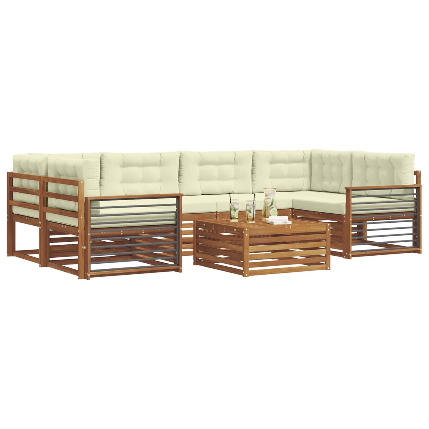 Set di divani da esterno con cuscino 7 pcs Naturale e Crema | homemem39