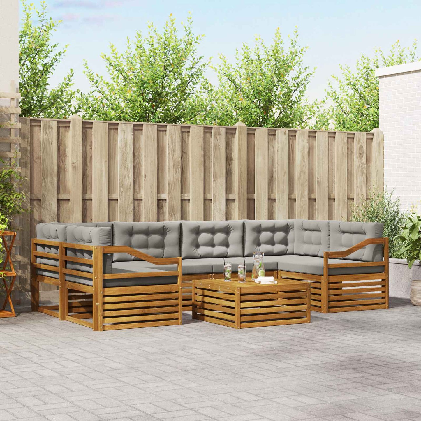 Set di divani da esterno 7 pcs Grigio Naturale e Chiaro