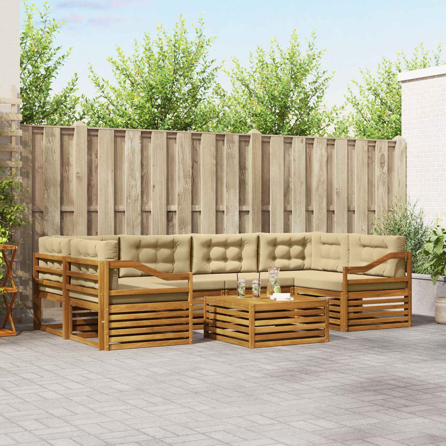 Set di divani da esterno con cuscino 7 pcs Naturale e Beige