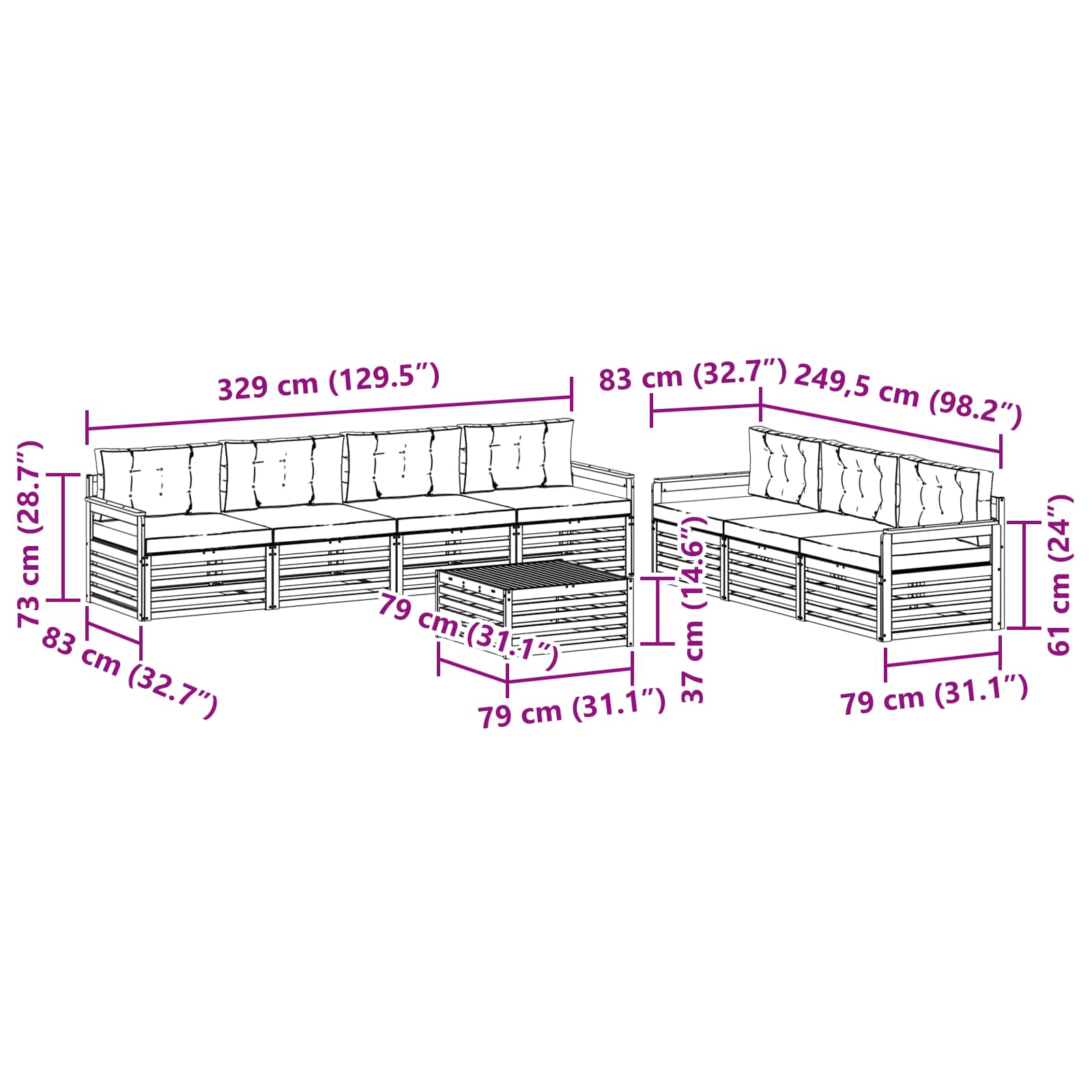 Set di divani da esterno 8 pcs Grigio Naturale e Chiaro | homemem39