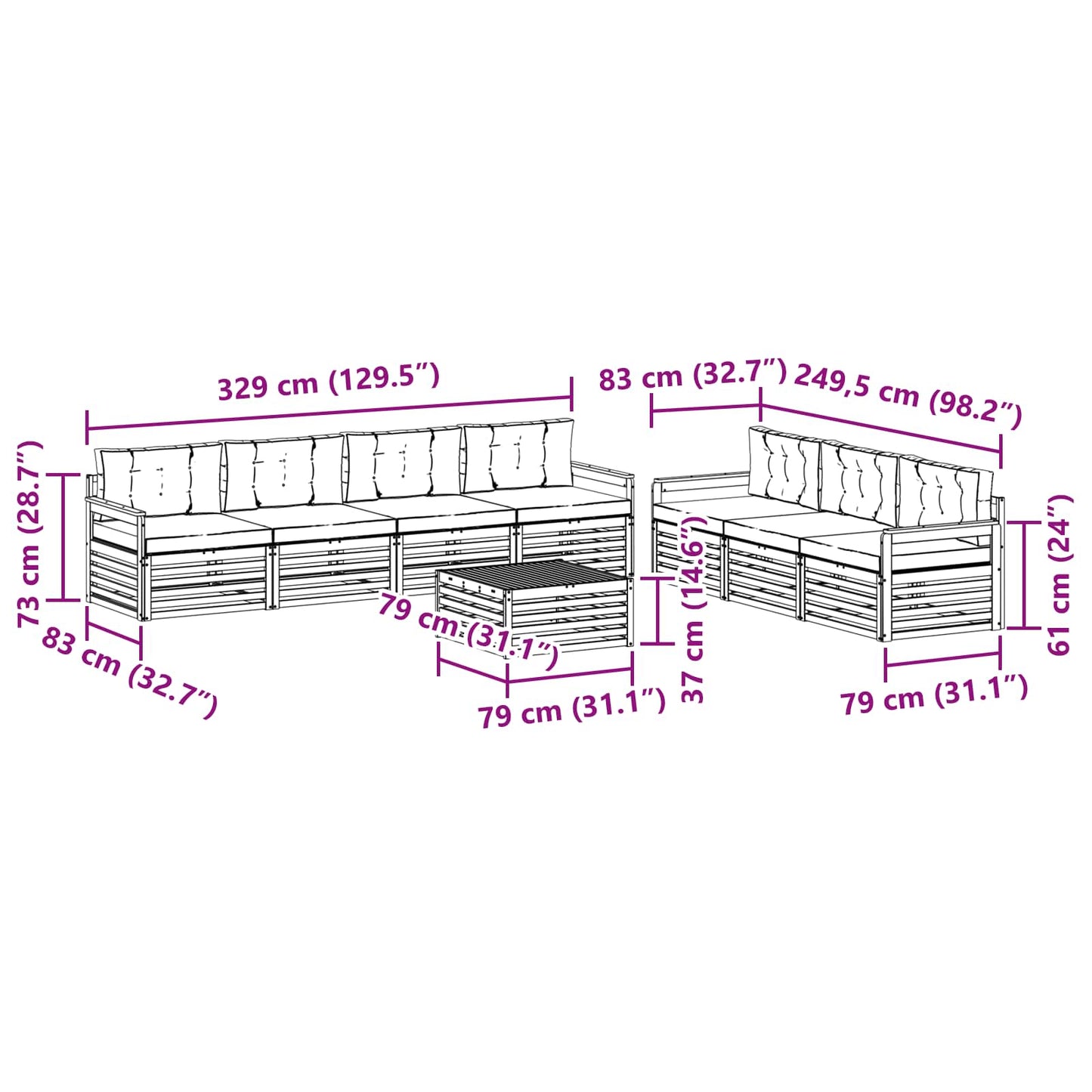 Set di divani da esterno con cuscino 8 pcs Naturale e Antracite | homemem39