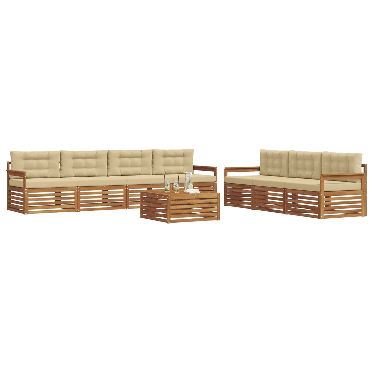 Set di divani da esterno con cuscino 8 pcs Naturale e Beige | homemem39