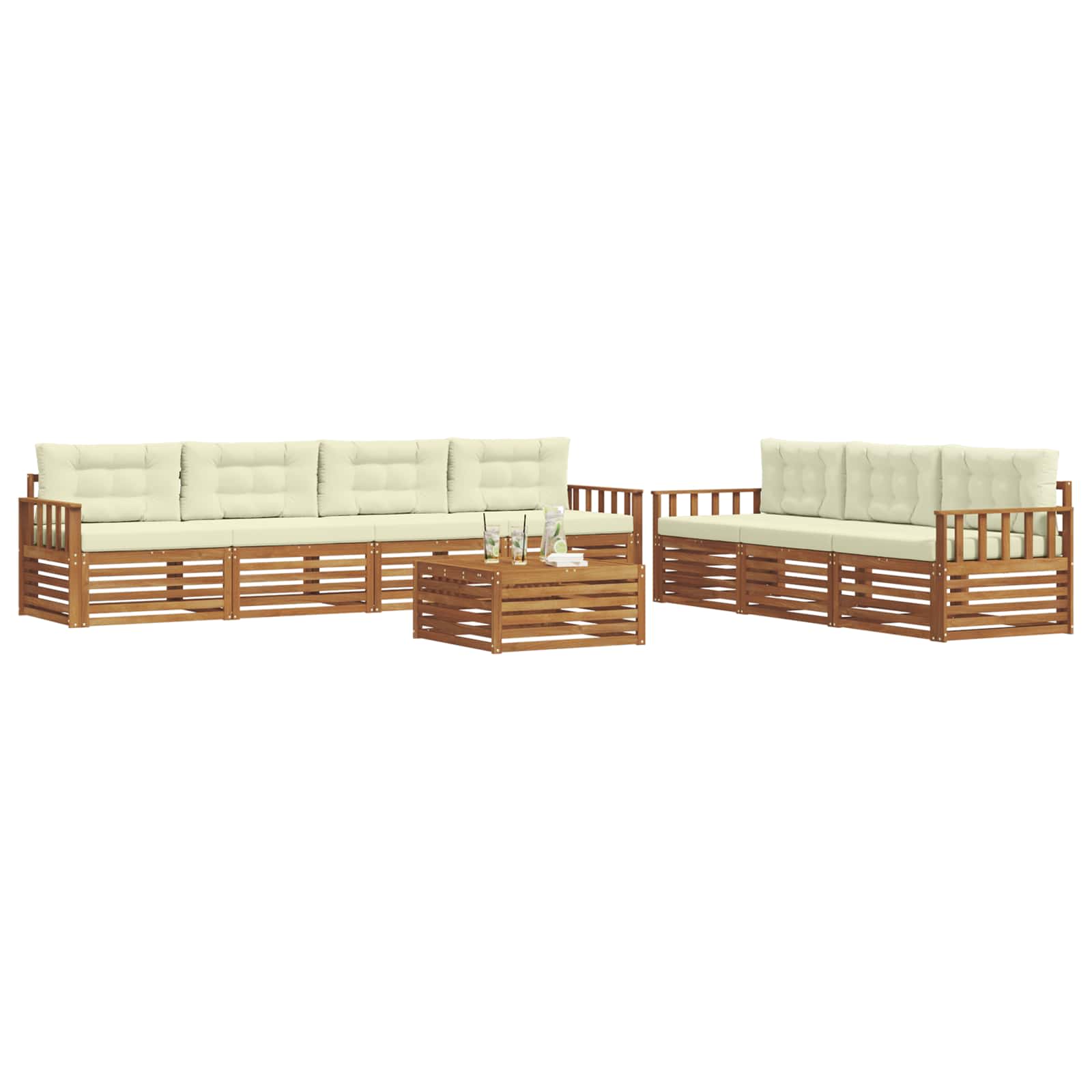 Set di divani da esterno con cuscino 8 pcs Naturale e Crema | homemem39