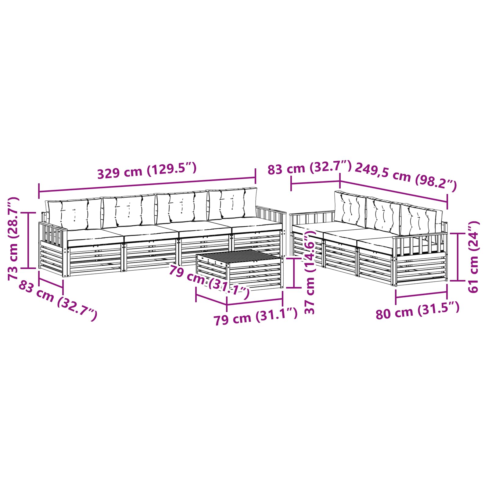 Set di divani da esterno 8 pcs Grigio Naturale e Chiaro | homemem39